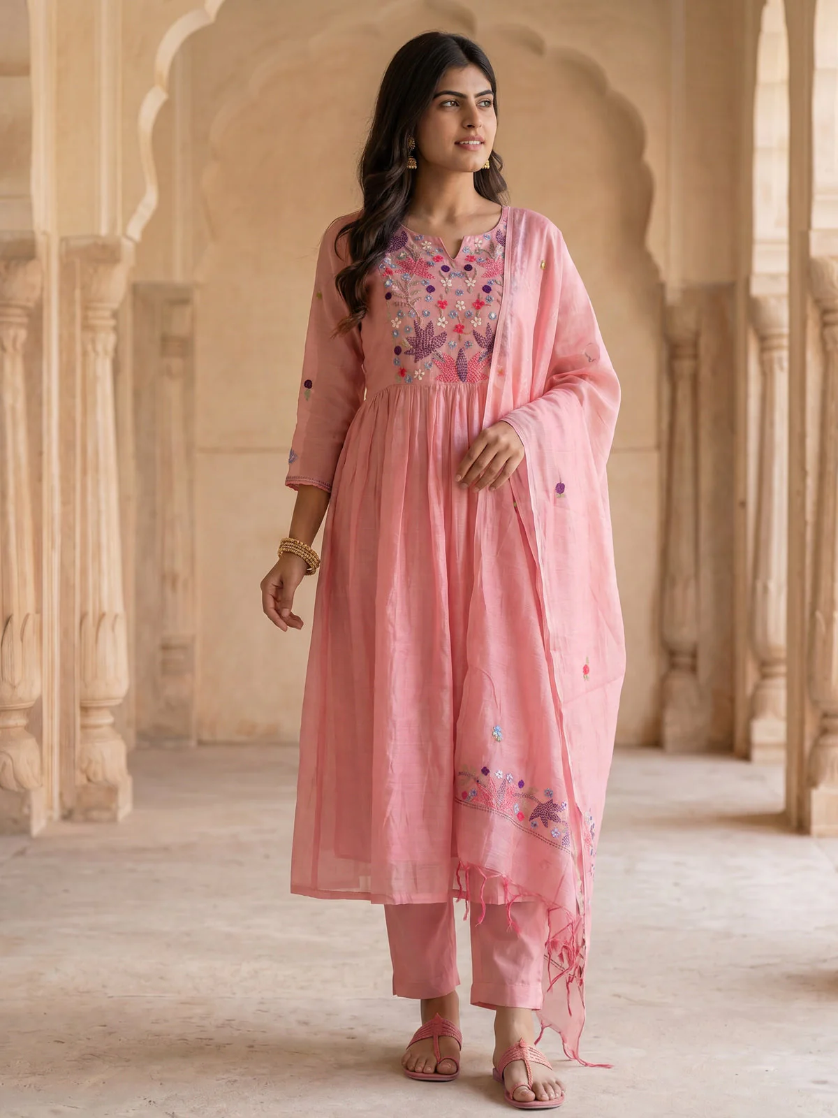 Peach Mul Chanderi Anarkali Suit - Image 2