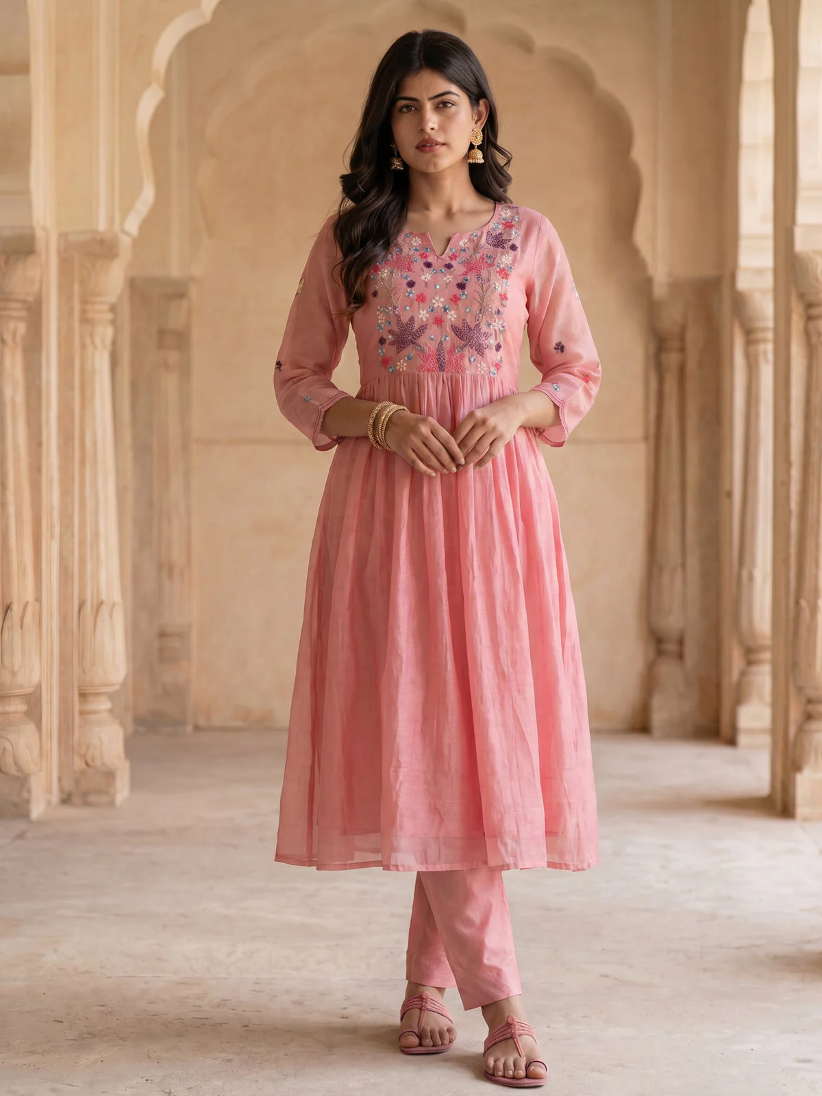 Peach Mul Chanderi Anarkali Suit - Image 3
