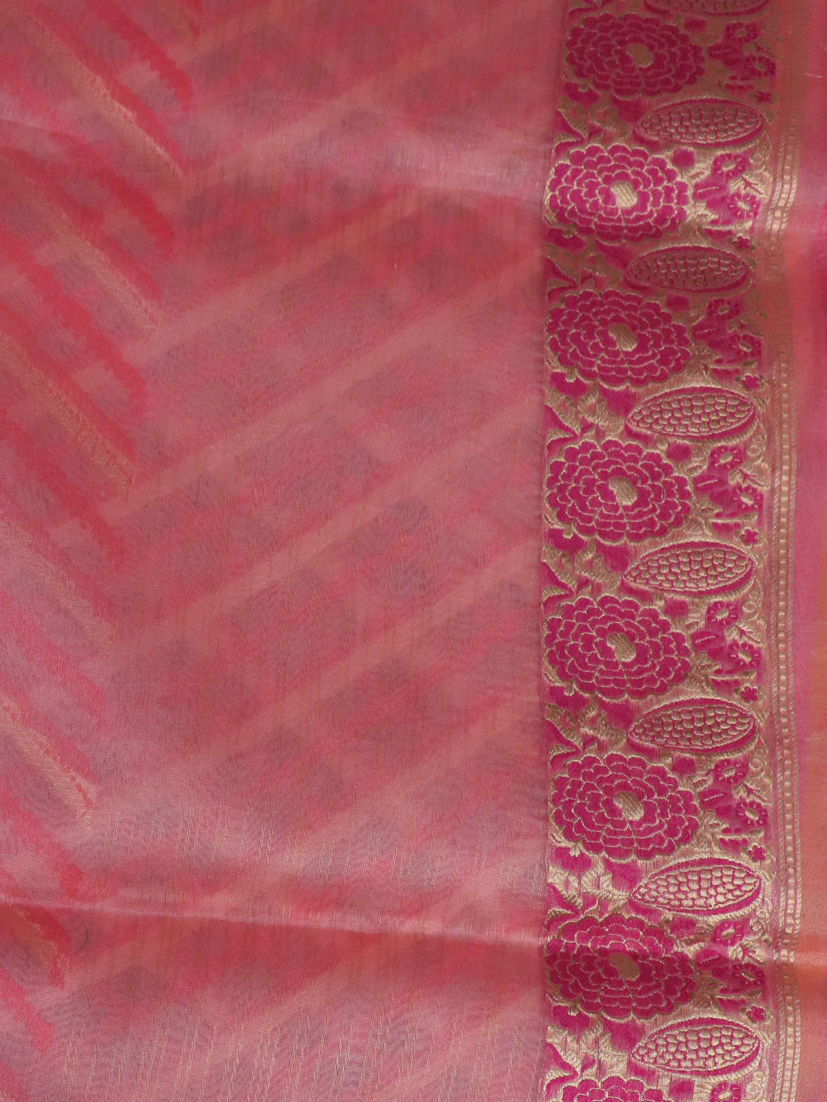 Peach Orange Banarasi Kora Silk Saree - Image 4
