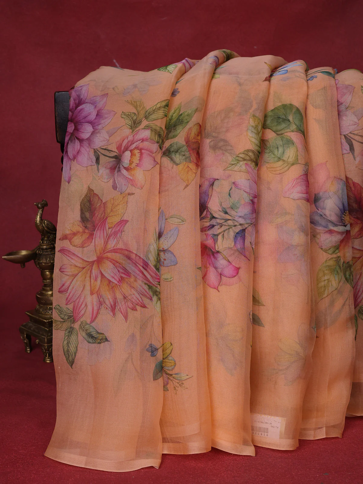 Peach Orange Organza Silk Saree - Image 2