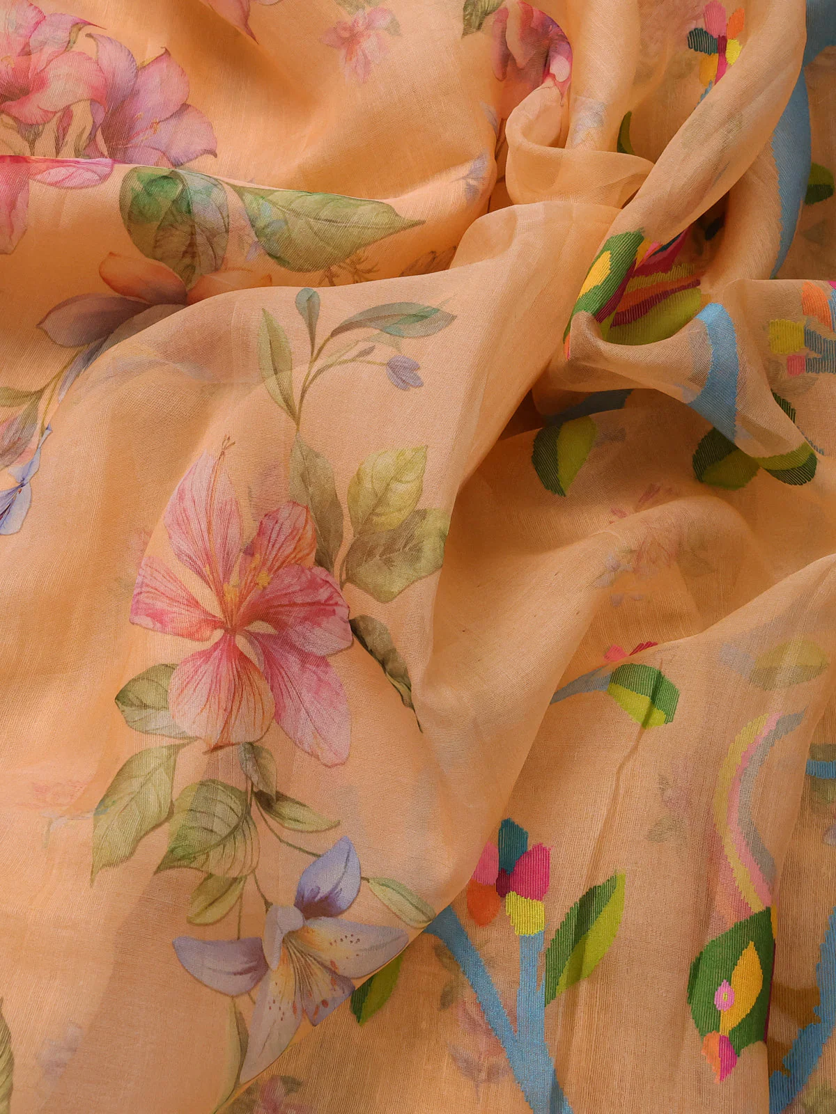 Peach Orange Organza Silk Saree - Image 3