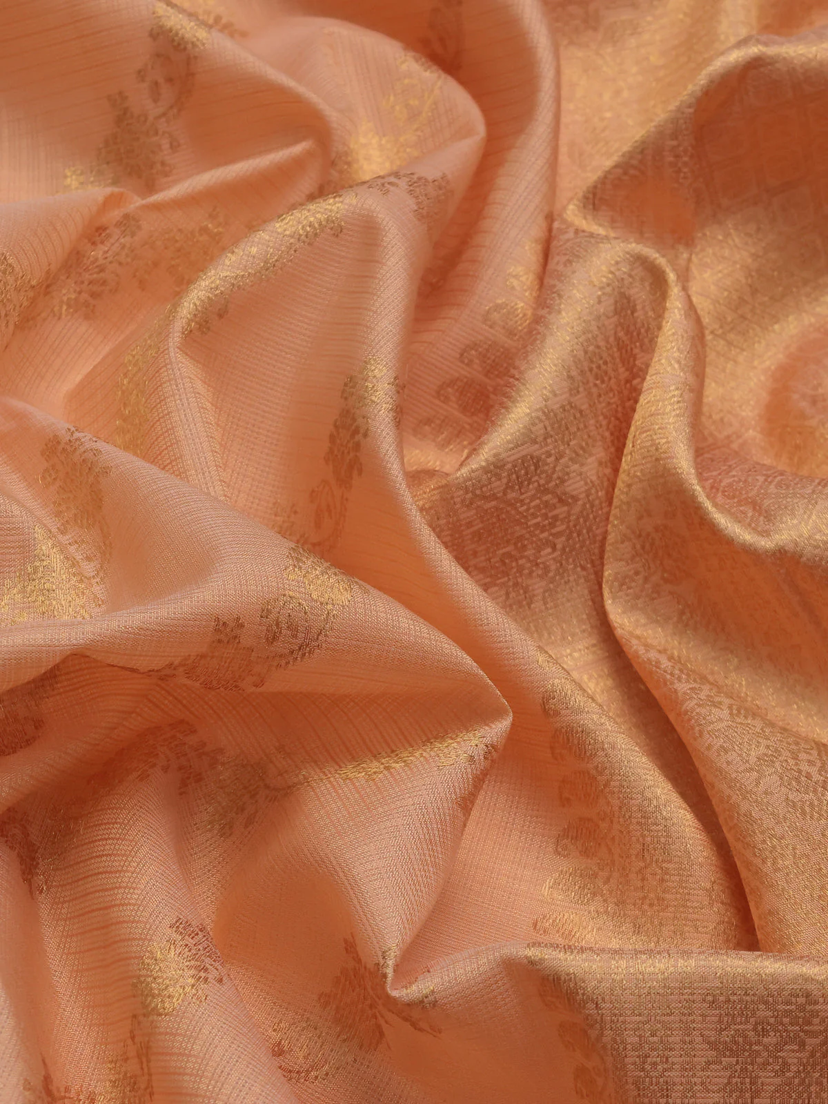 Peach Orange Pure Kanchipuram Kota Saree - Image 3