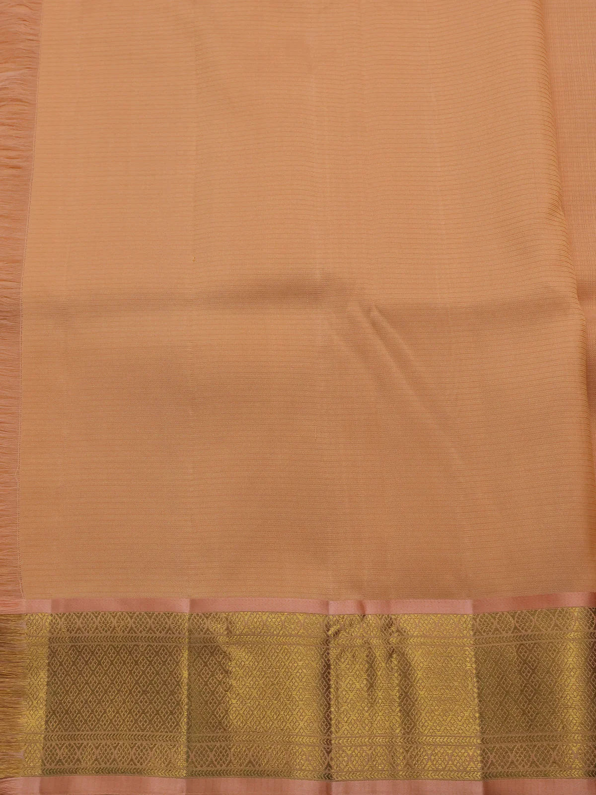Peach Orange Pure Kanchipuram Kota Saree - Image 4