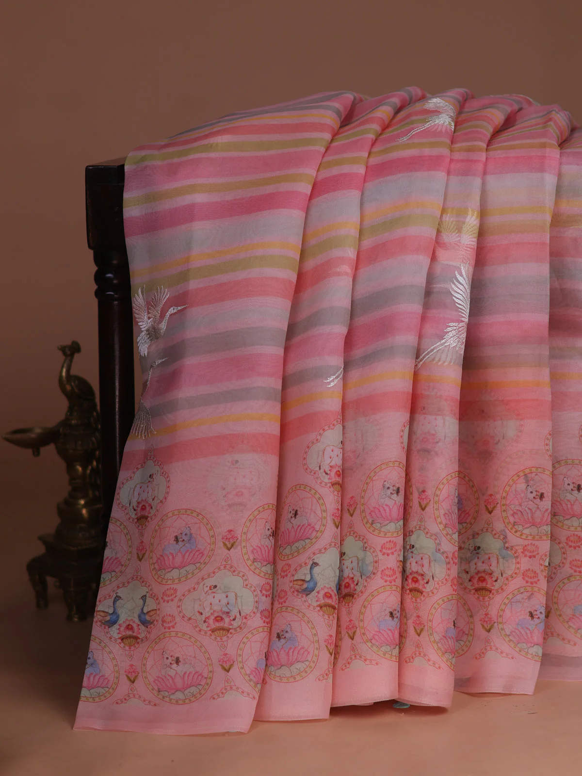 Peach Organza Silk Saree - Image 2