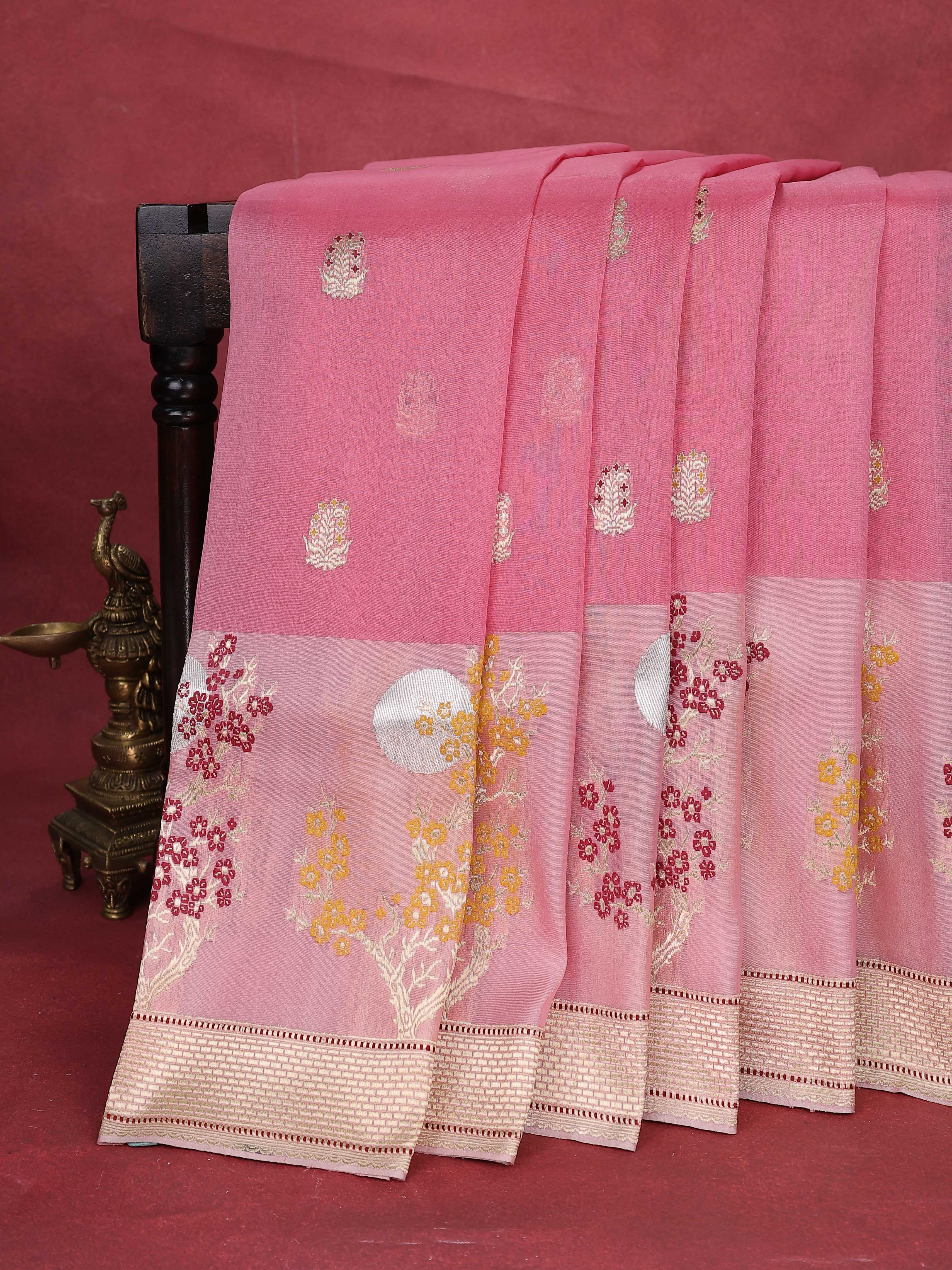 Peach Pink Banarasi Kora Saree - Image 2
