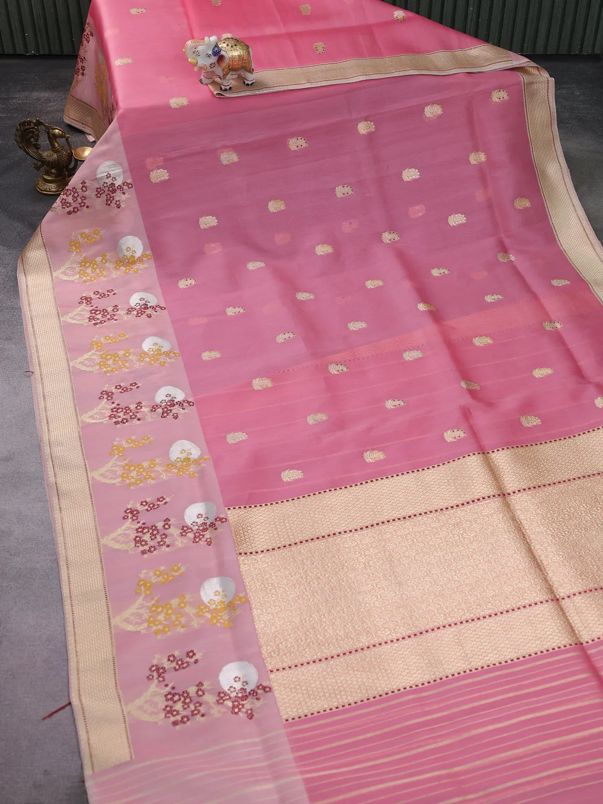 Peach Pink Banarasi Kora Saree - Image 3