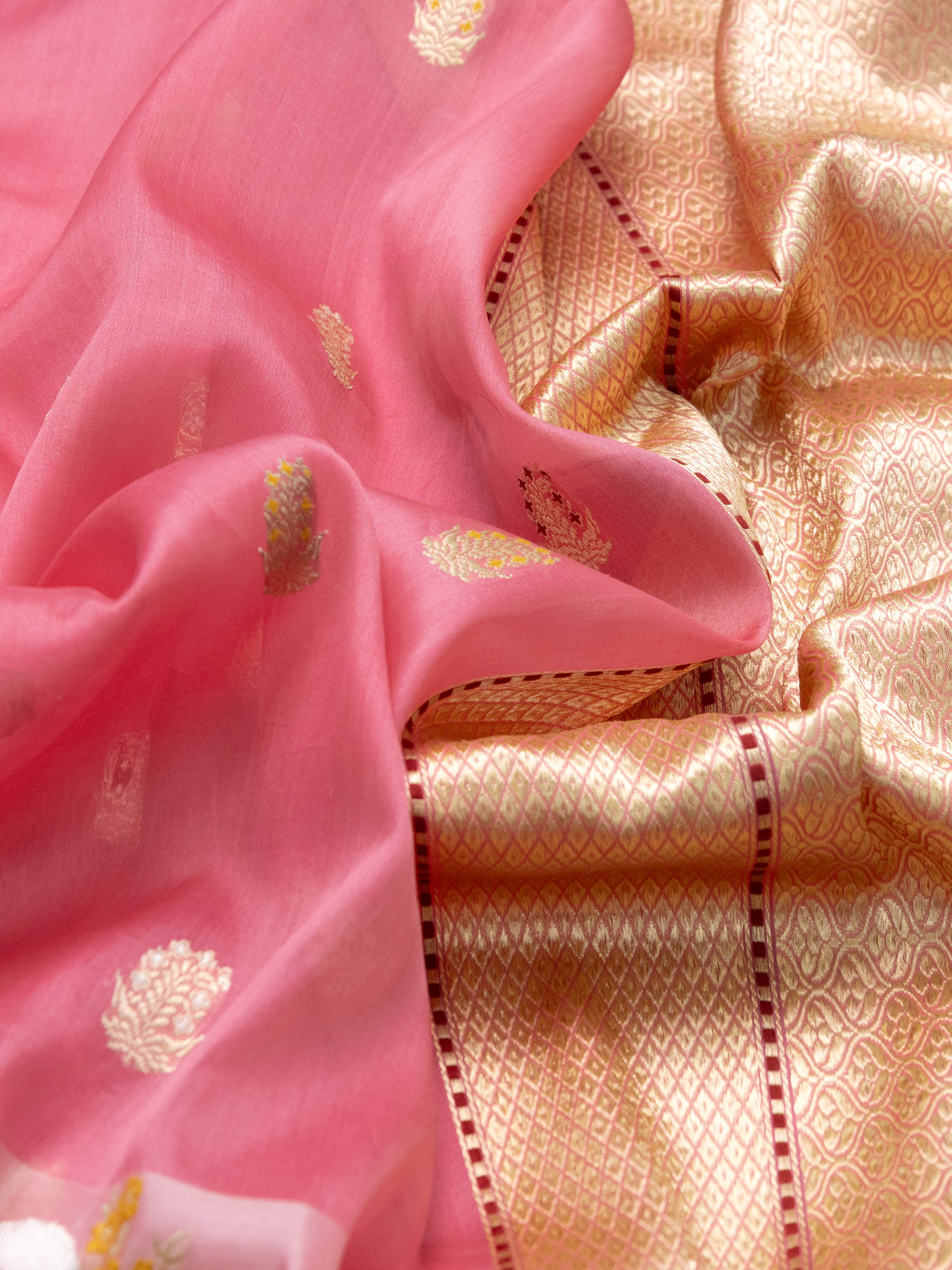Peach Pink Banarasi Kora Saree - Image 4