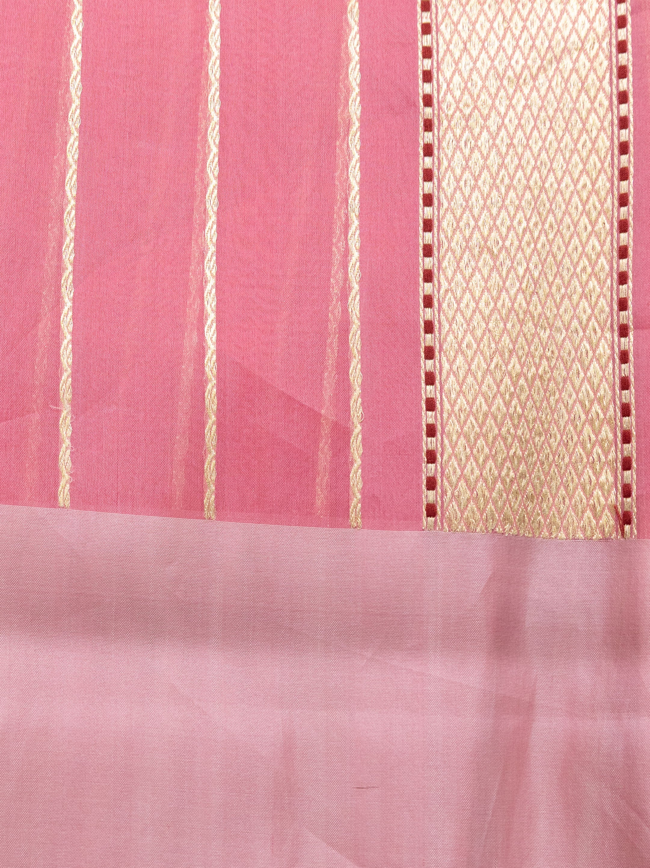 Peach Pink Banarasi Kora Saree - Image 5