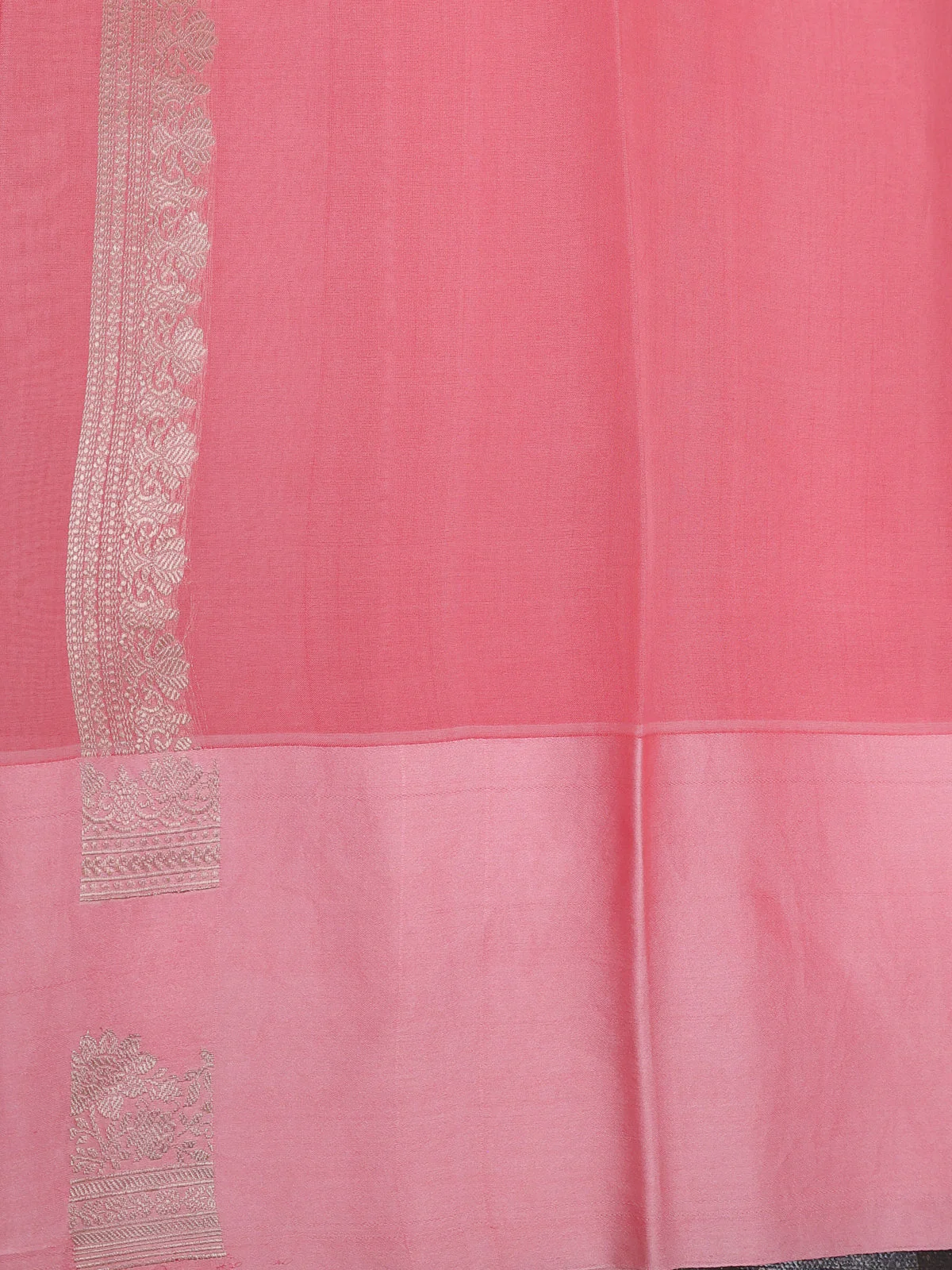 Peach Pink Banarasi Kora Saree With Allover Thread Weaves And Satin Border - Image 4