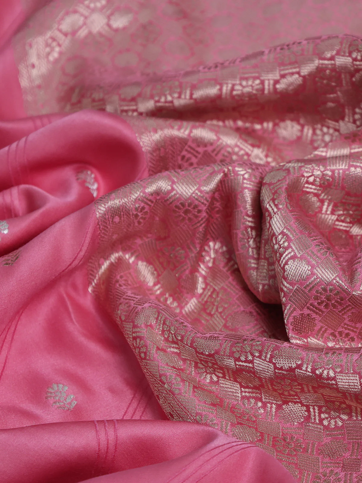 Peach Pink Banarasi Mushru Silk Saree - Image 3