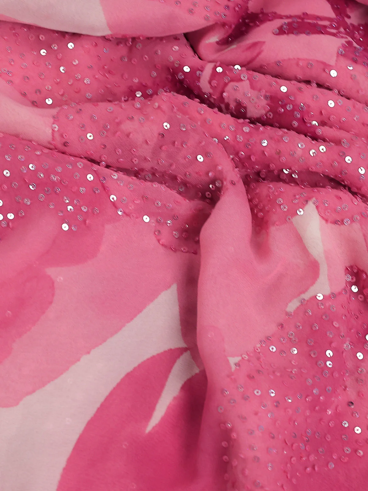 Peach Pink Georgette Sequin Embroidered Saree - Image 3