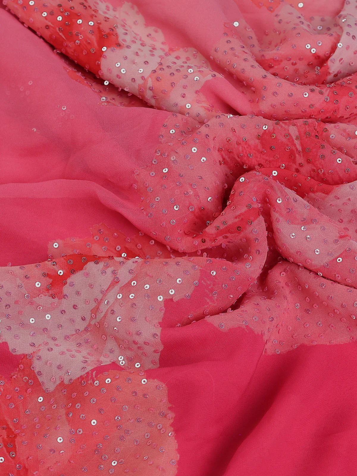 Peach Pink Georgette Sequin Embroidered Saree - Image 3
