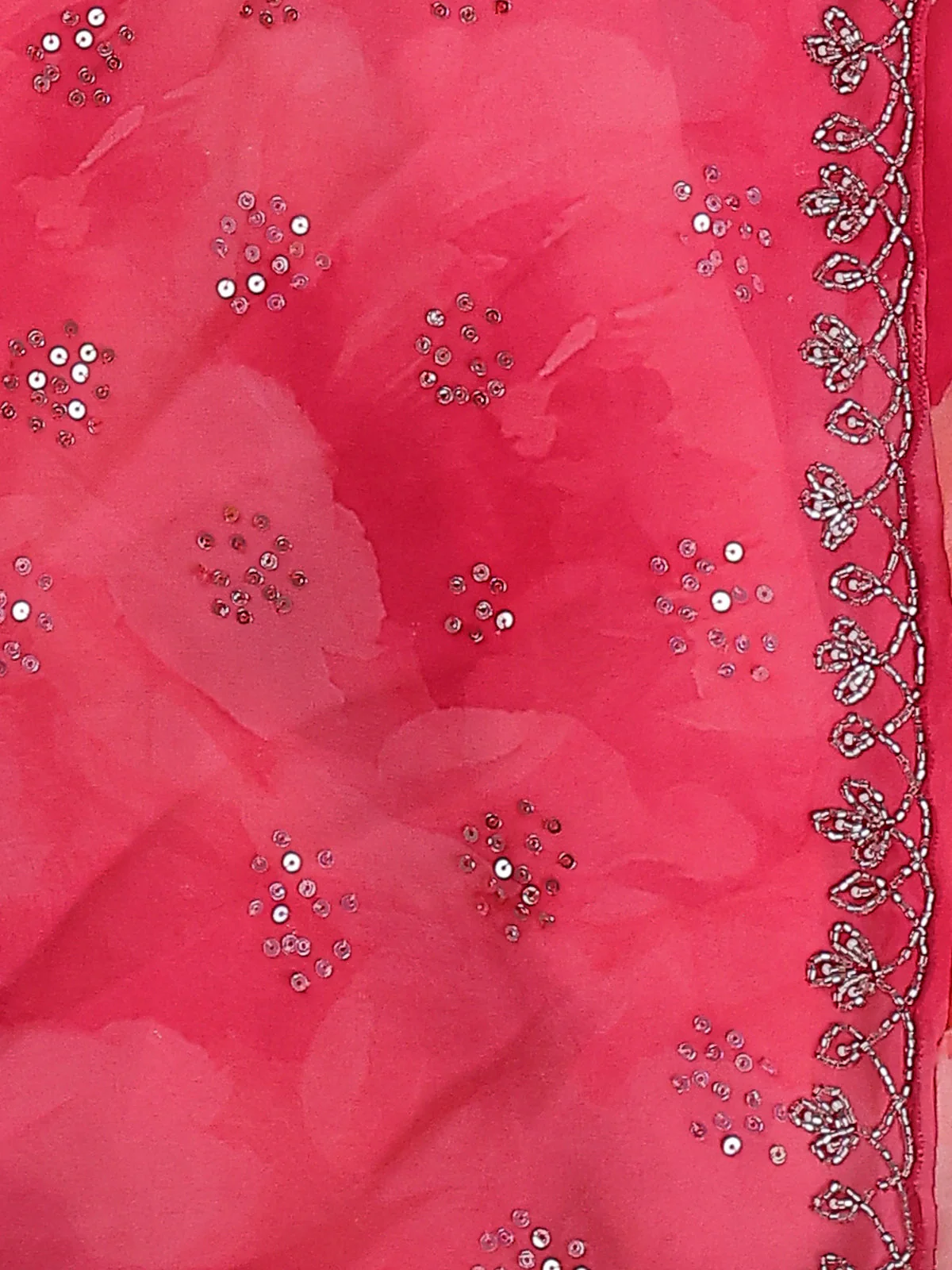 Peach Pink Georgette Sequin Embroidered Saree - Image 4