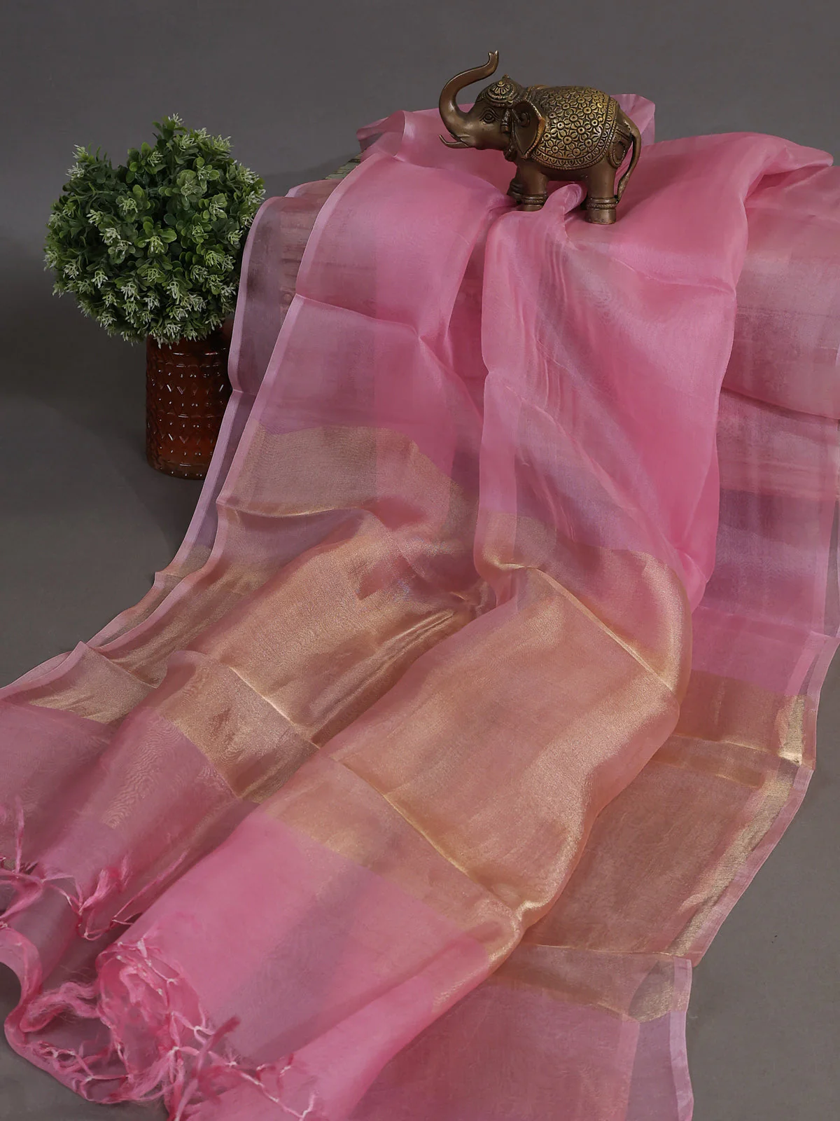 Peach Pink Mul Chanderi Semi Stitched Suit - Image 3