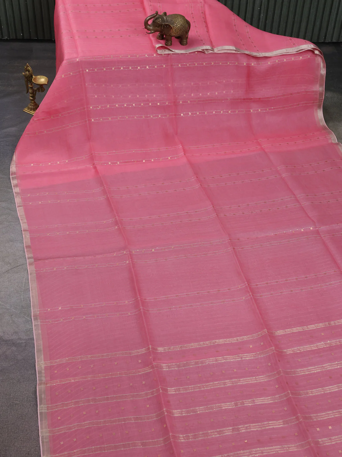 Peach Pink Muslin Organza Saree - Image 2