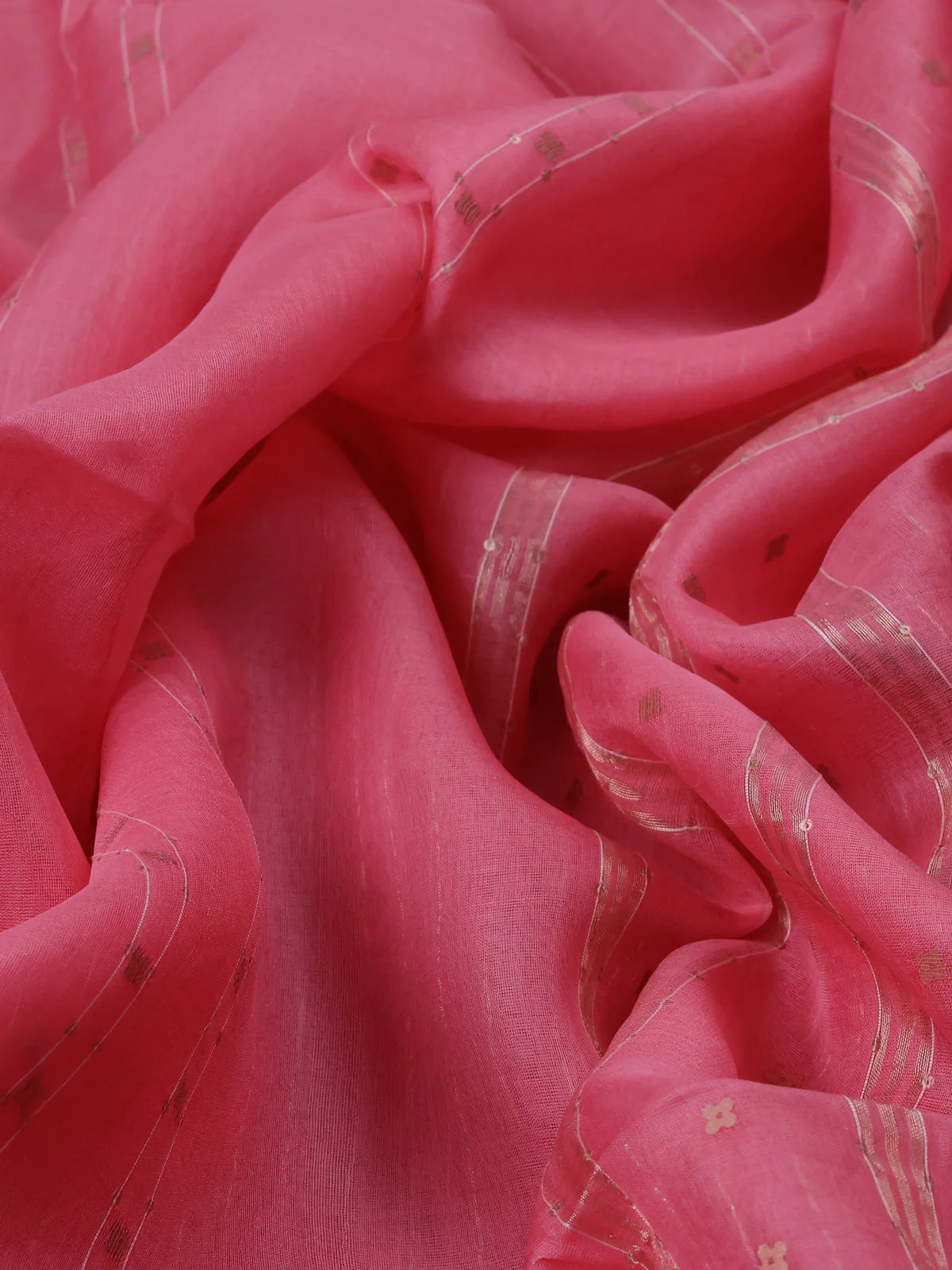 Peach Pink Muslin Organza Saree - Image 3