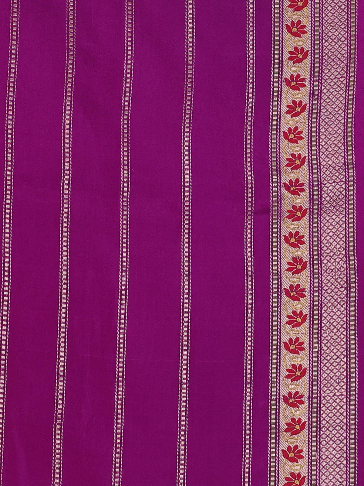 Peach Pink-Purple Banarasi Kora Saree - Image 4