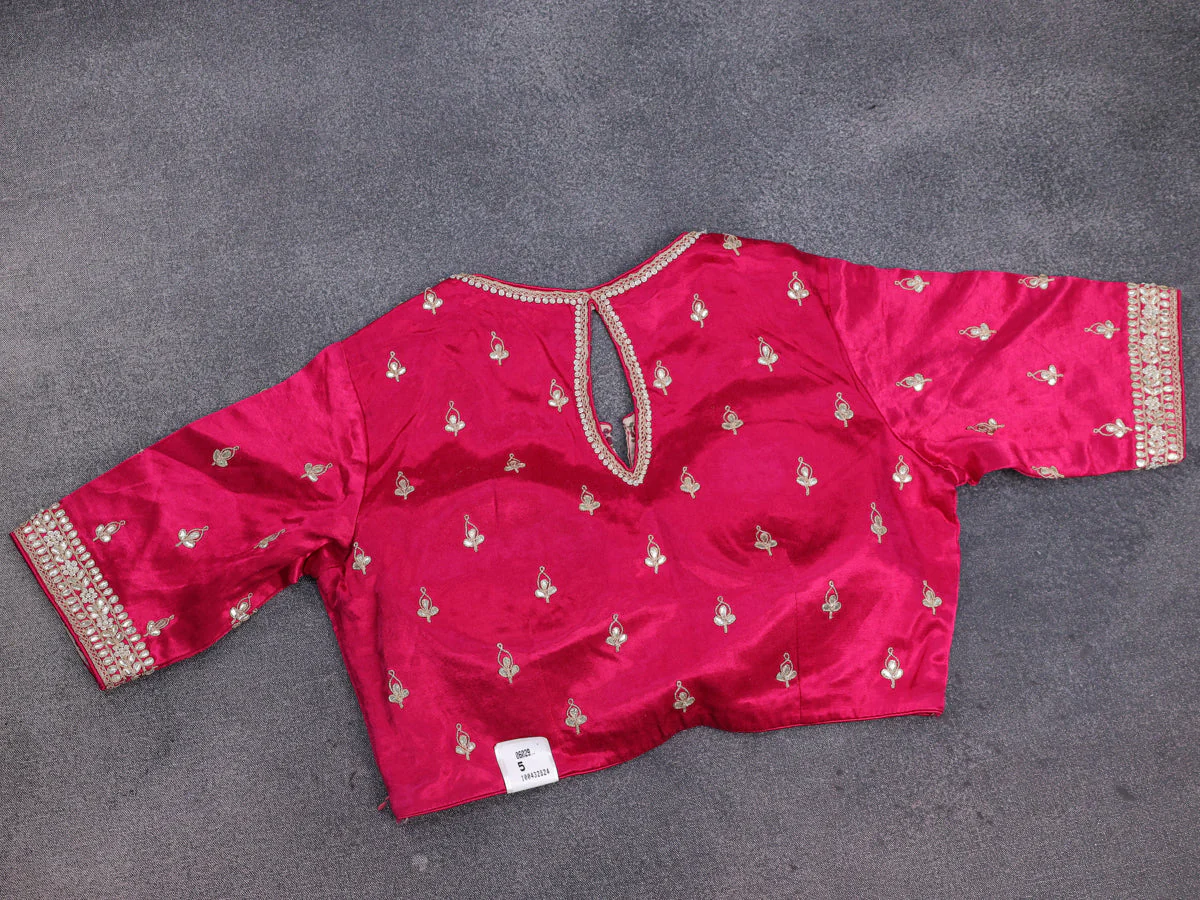 Peach -Pink Tissue Silk Saree With Embroidered Readymade Blouse - Image 5