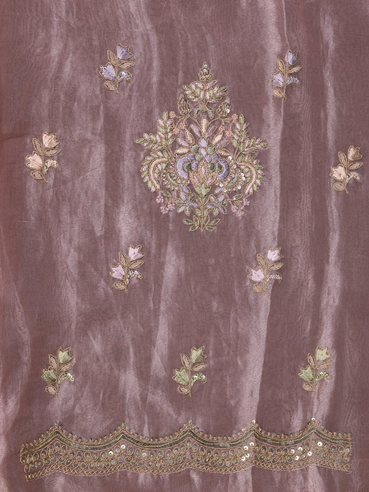Peach Pink Tissue Silk Unstitched Suit - Image 4