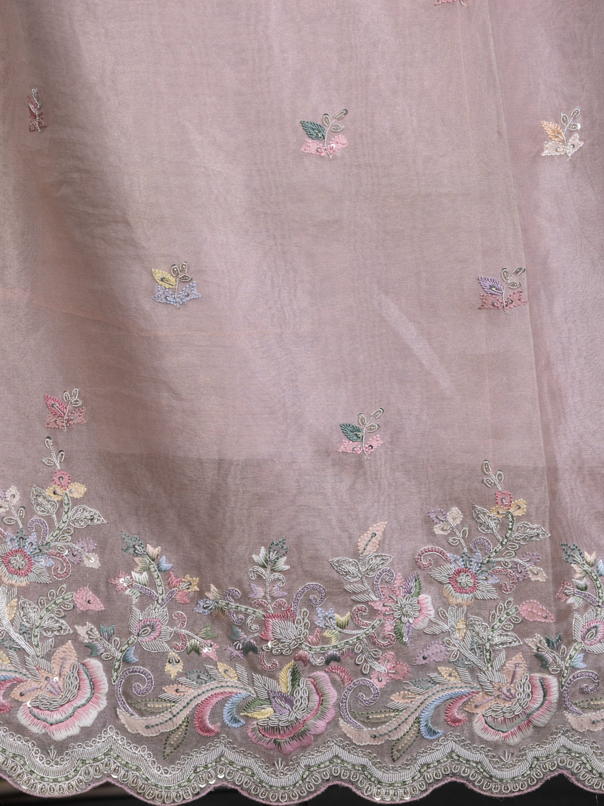 Peach Pink Tissue Silk Unstitched Suit - Image 4