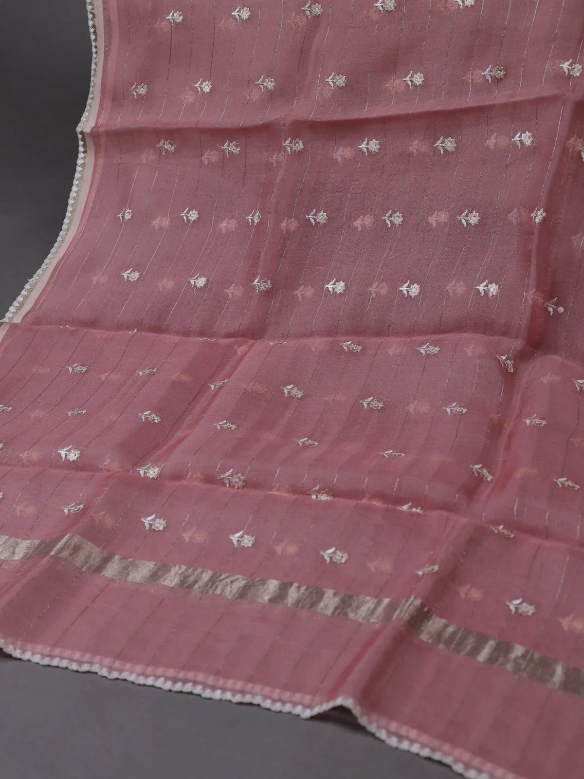Peach Pink Tussar Silk Unstitched Suit - Image 3