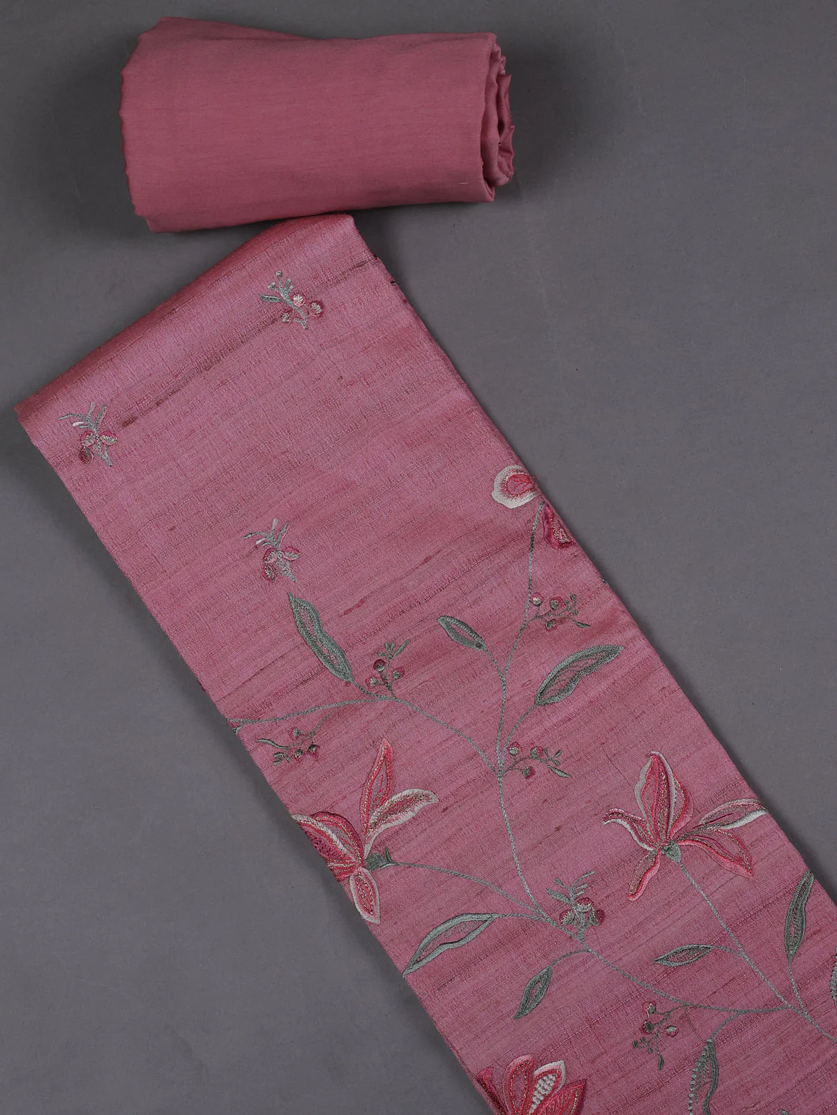 Peach Pink Tussar Silk Unstitched Suit - Image 2