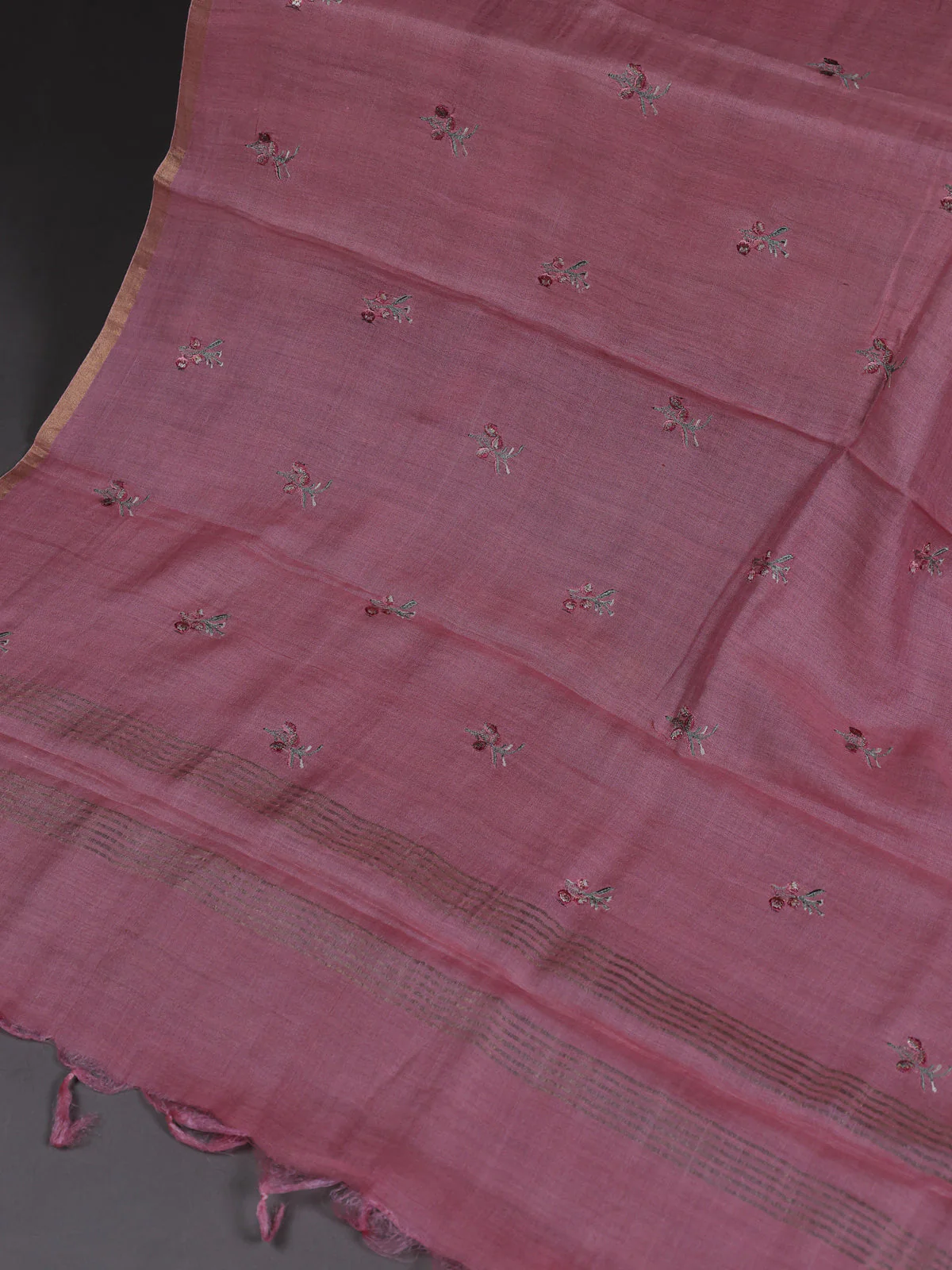 Peach Pink Tussar Silk Unstitched Suit - Image 3
