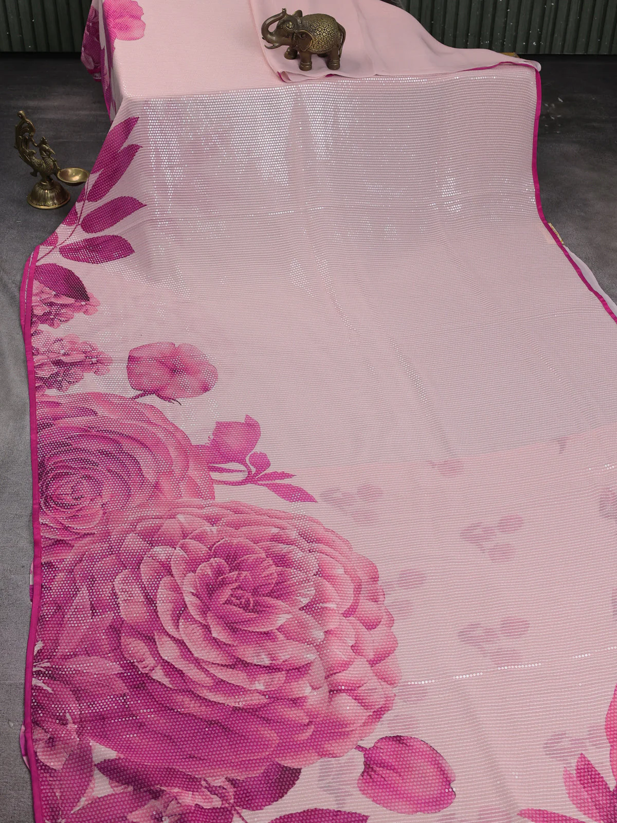 Peach Sequin Embroidered Georgette Saree - Image 2