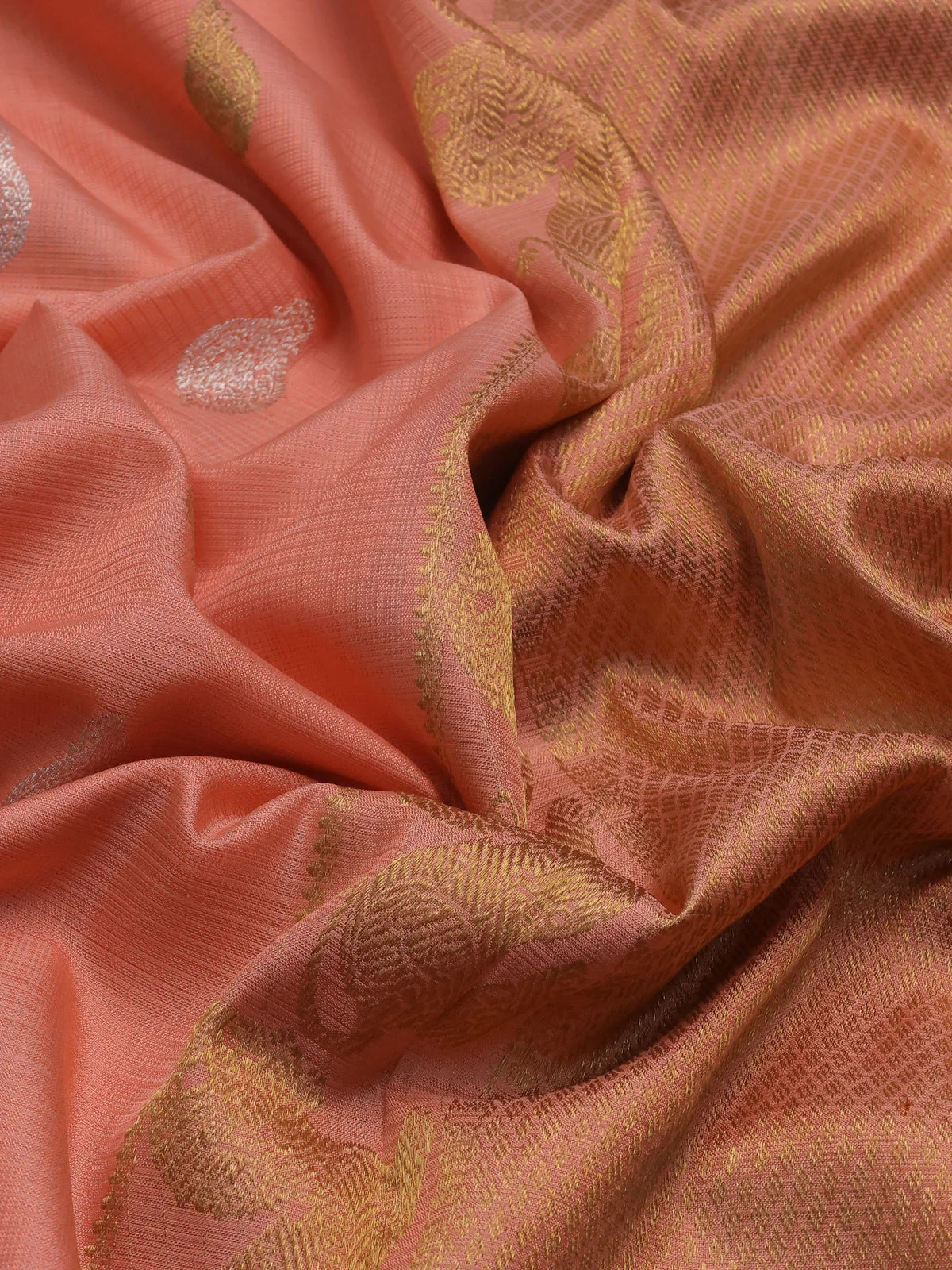 Peach Shade Pure Kanchipuram Kota Saree - Image 3