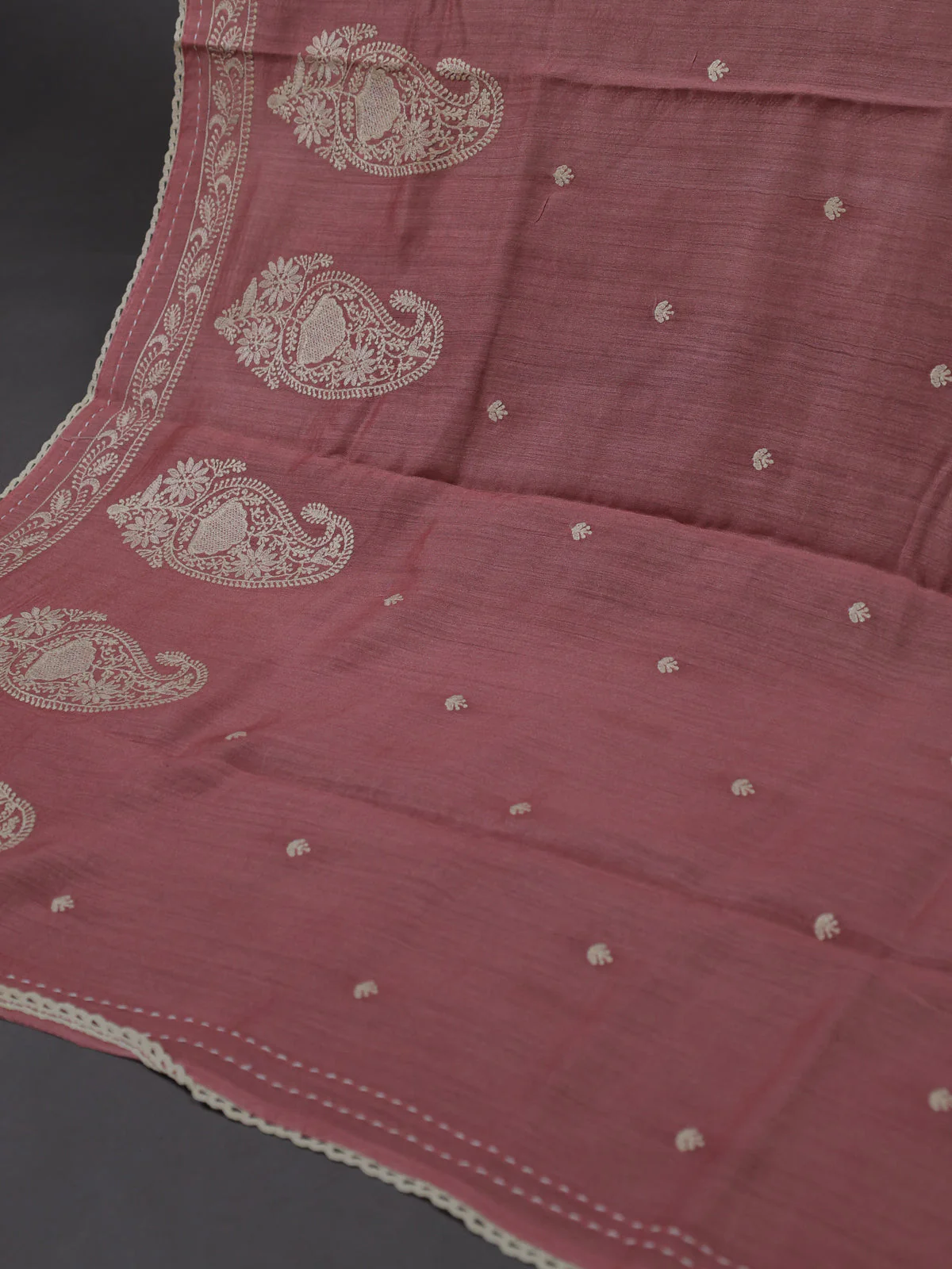 Peach Tussar Silk Unstitched Suit - Image 3