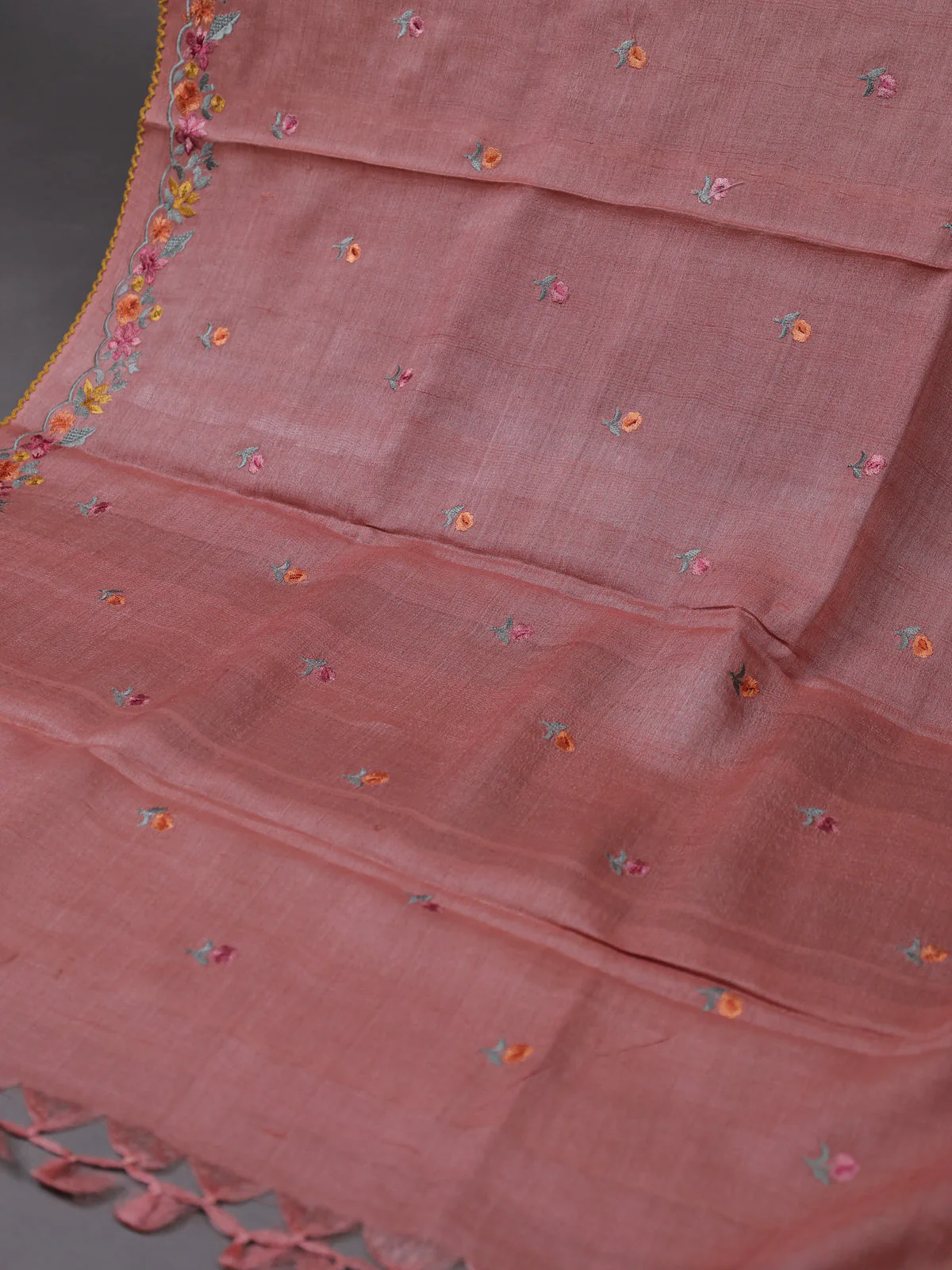 Peach Tussar Silk Unstitched Suit - Image 3