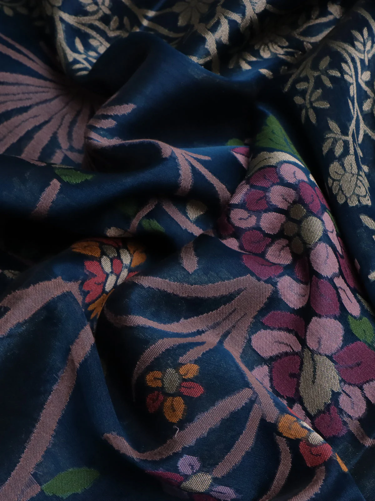 Peacock Blue Banarasi Kora Silk Saree - Image 3