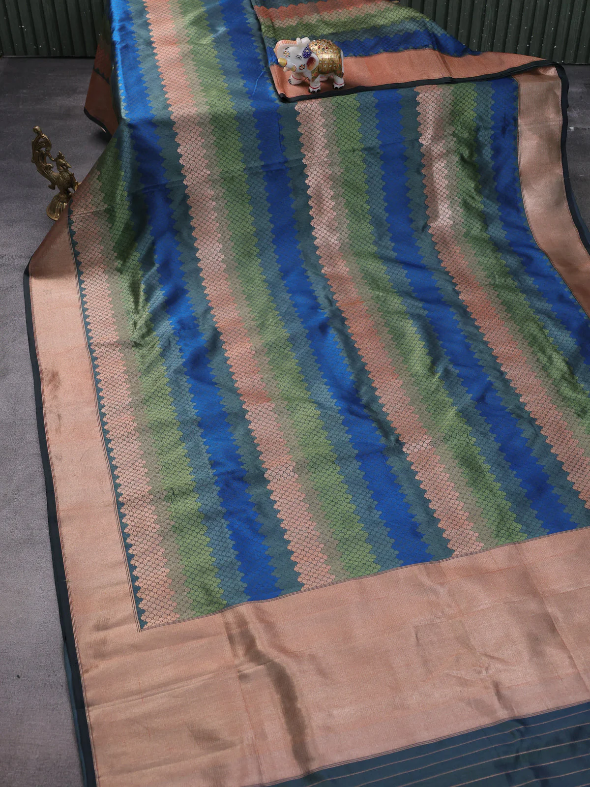 Peacock Blue Banarasi Tanshoi Silk Saree - Image 2