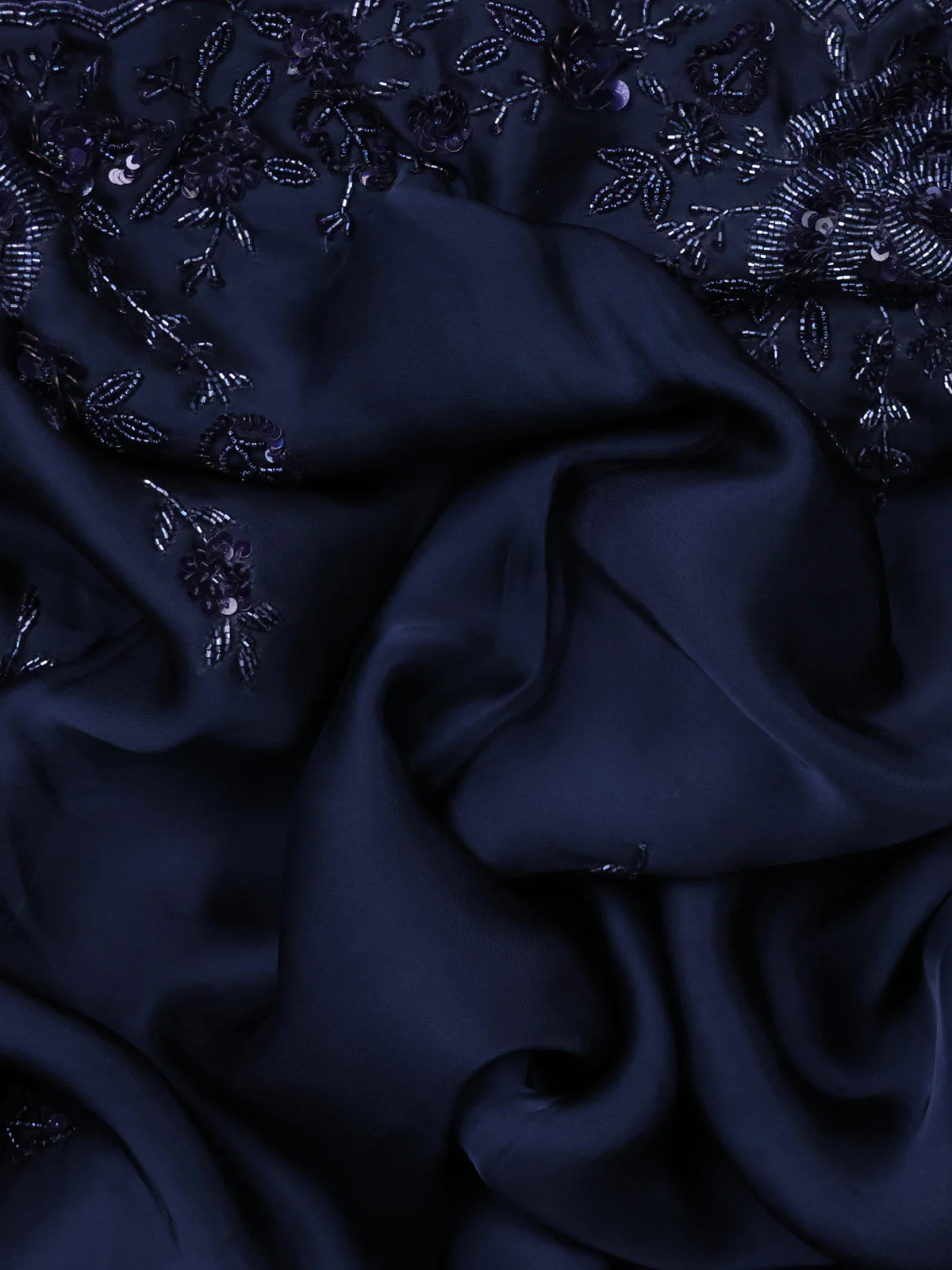 Peacock Blue Satin Silk Saree With Embroidered Readymade Blouse - Image 3