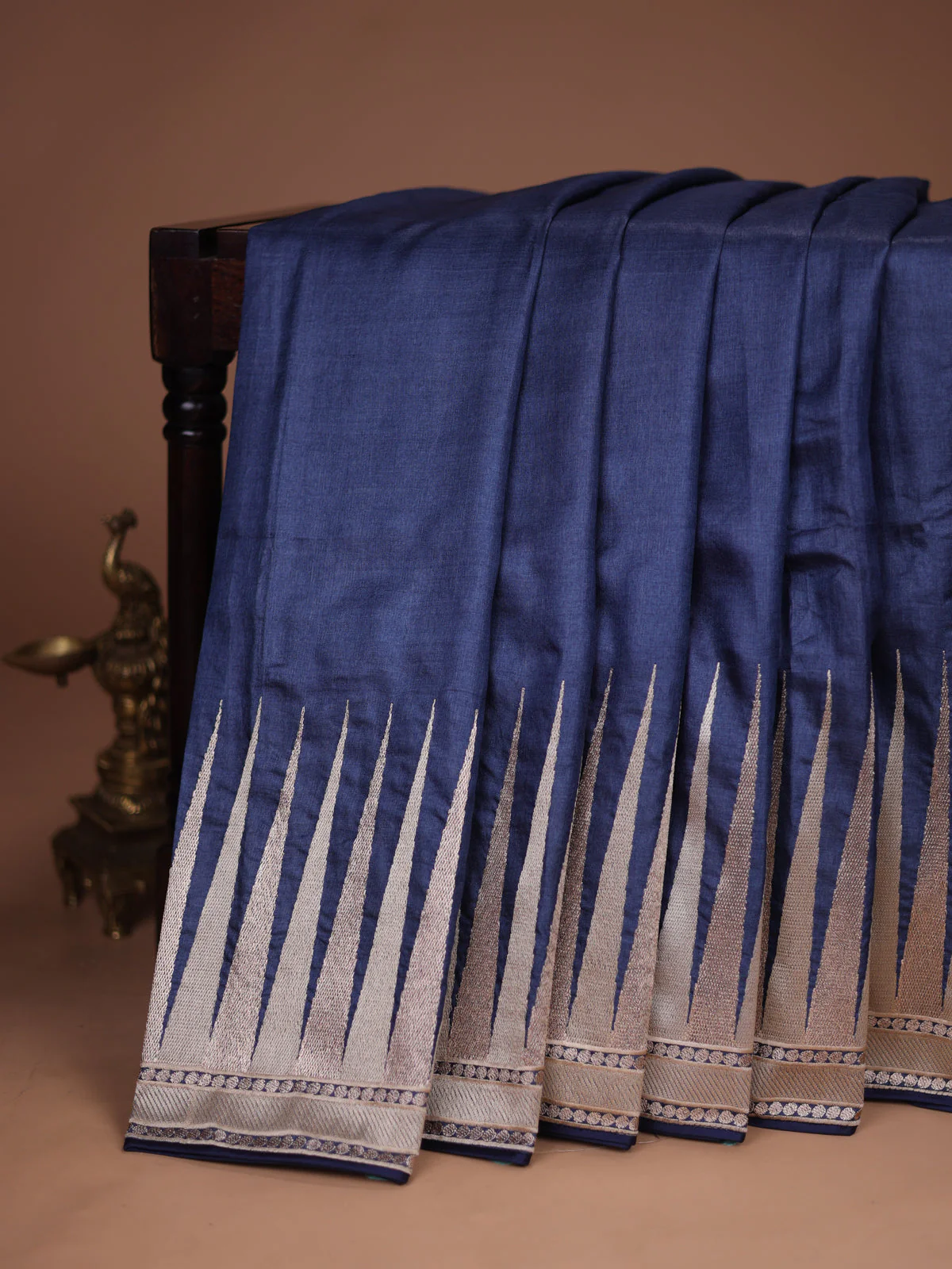 Peacock Blue Tussar Silk Saree - Image 2