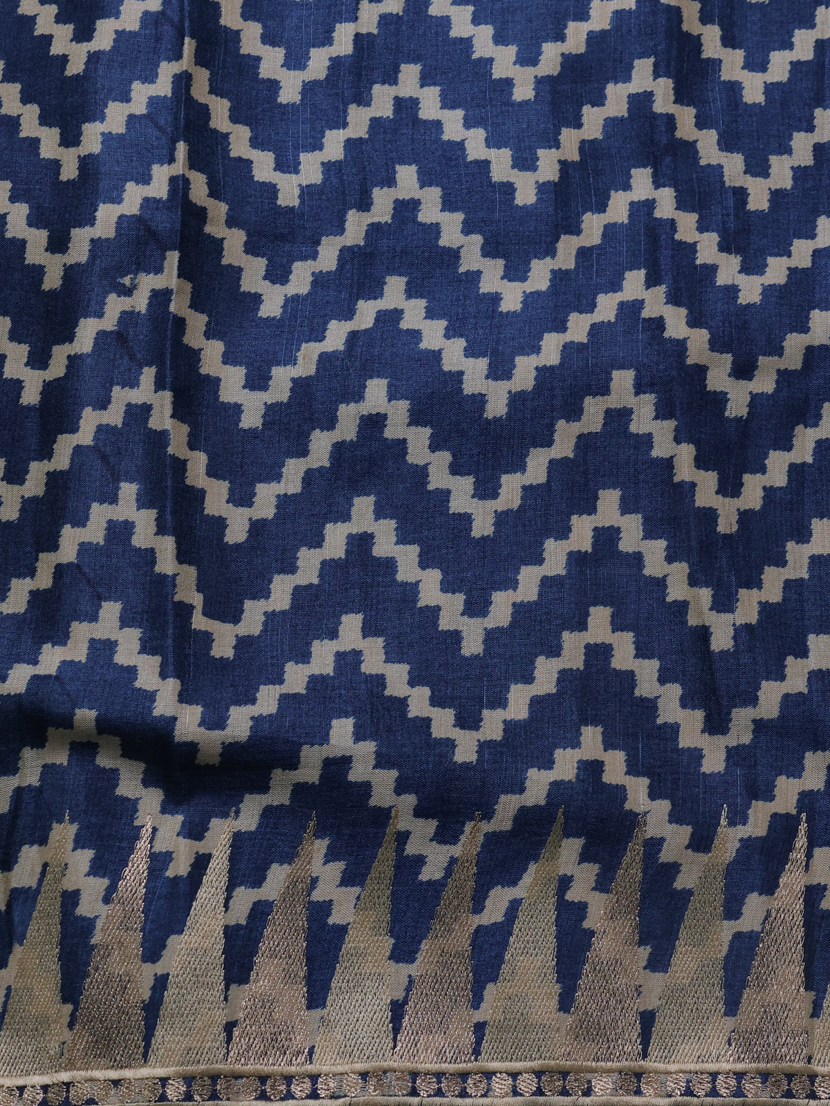 Peacock Blue Tussar Silk Saree - Image 4