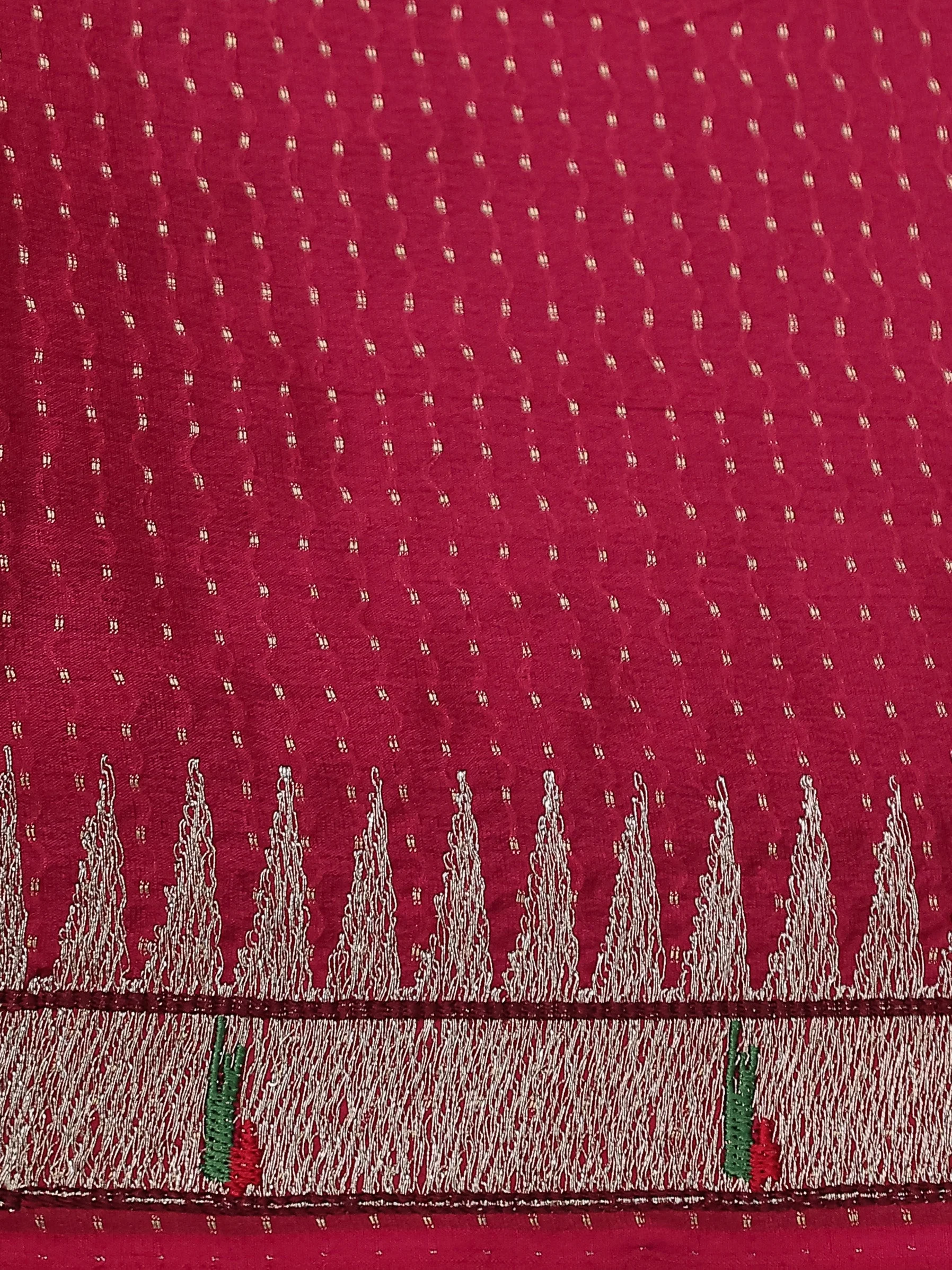 Peacock Green Crepe Silk Saree With Border Embroidery - Image 4