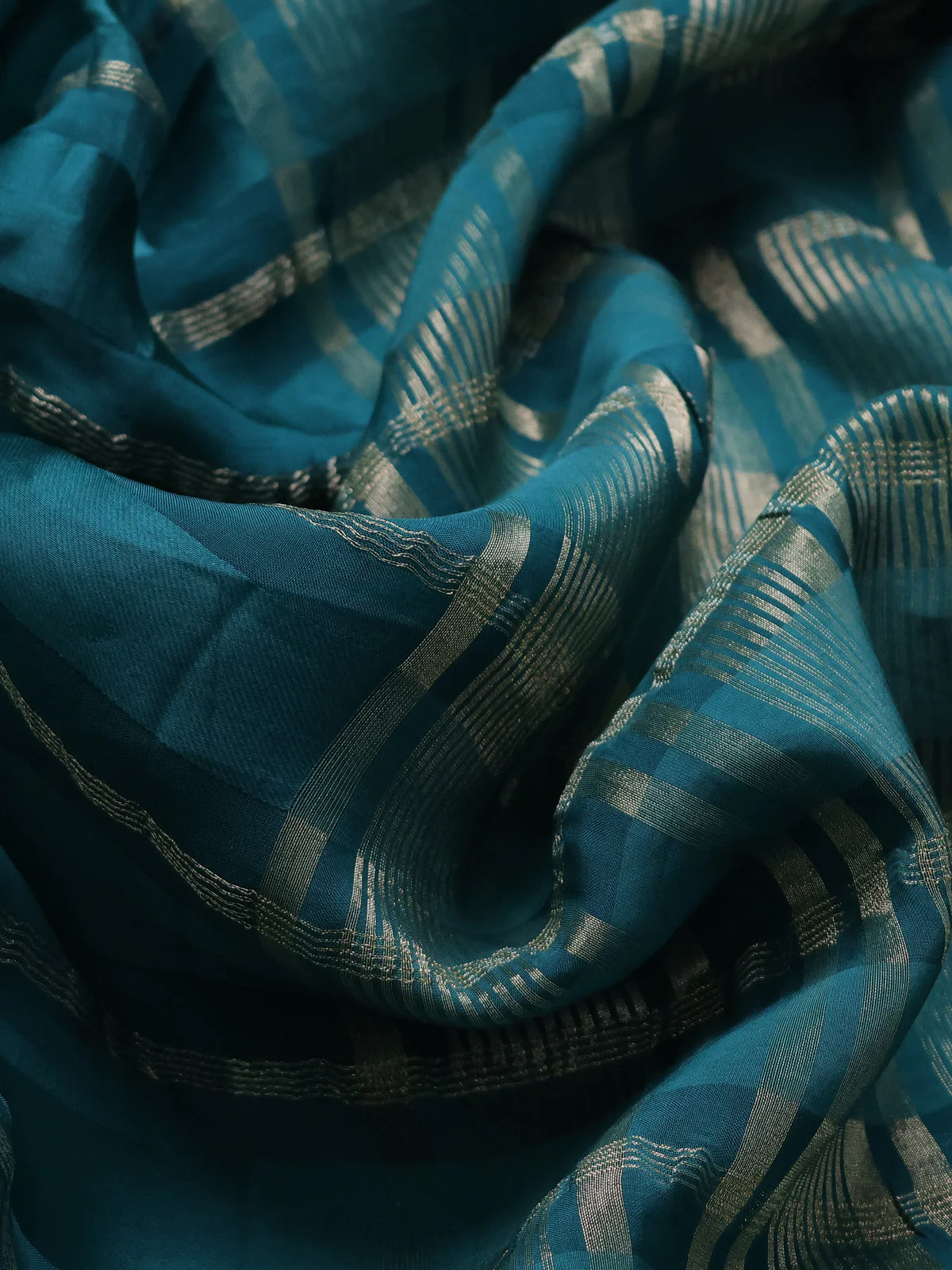 Peacock Green Satin Organza Silk Saree With Embroidered Readymade Blouse - Image 3