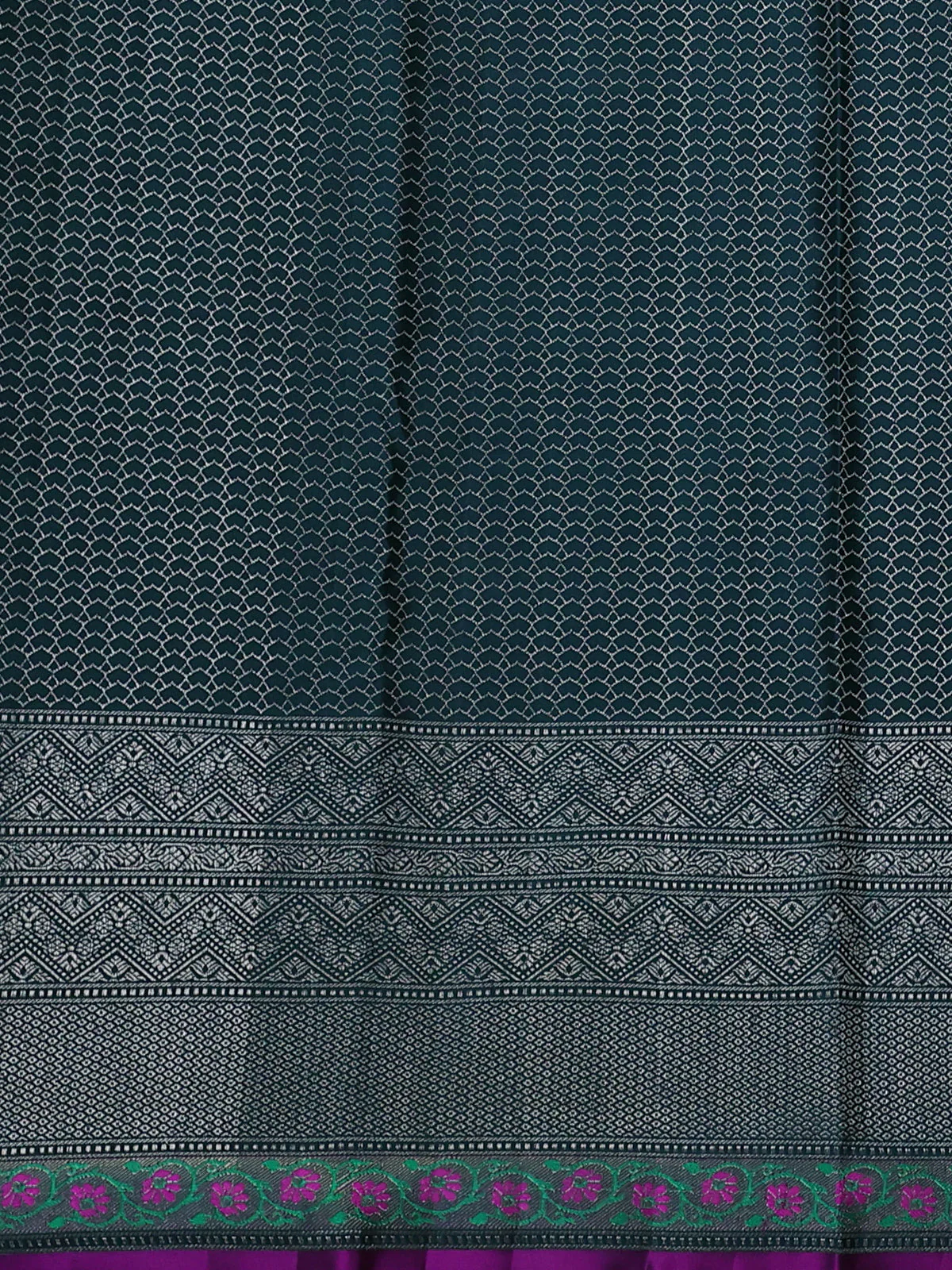 Pecock Green-Purple Pure Kanchipuram Silk Saree - Image 4
