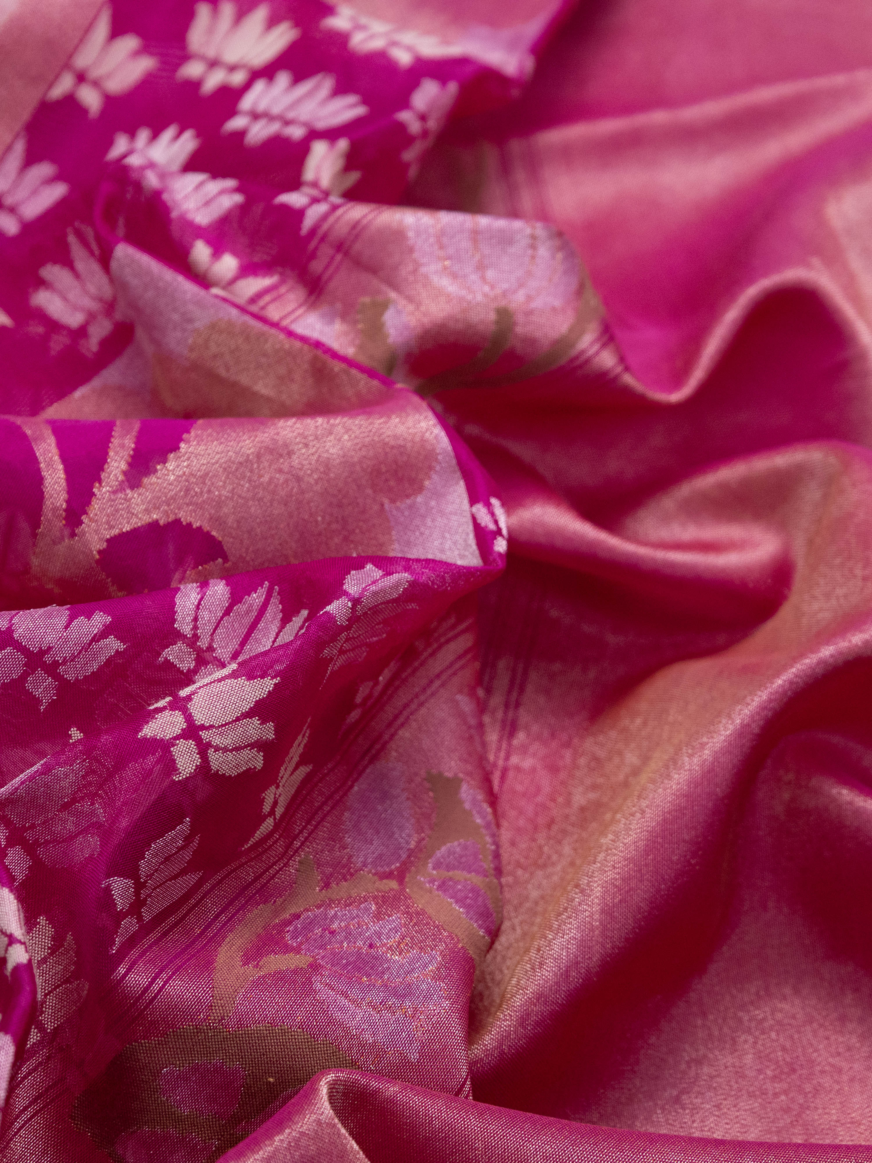 Pink Banarasi Real Zari Kora Saree - Image 4