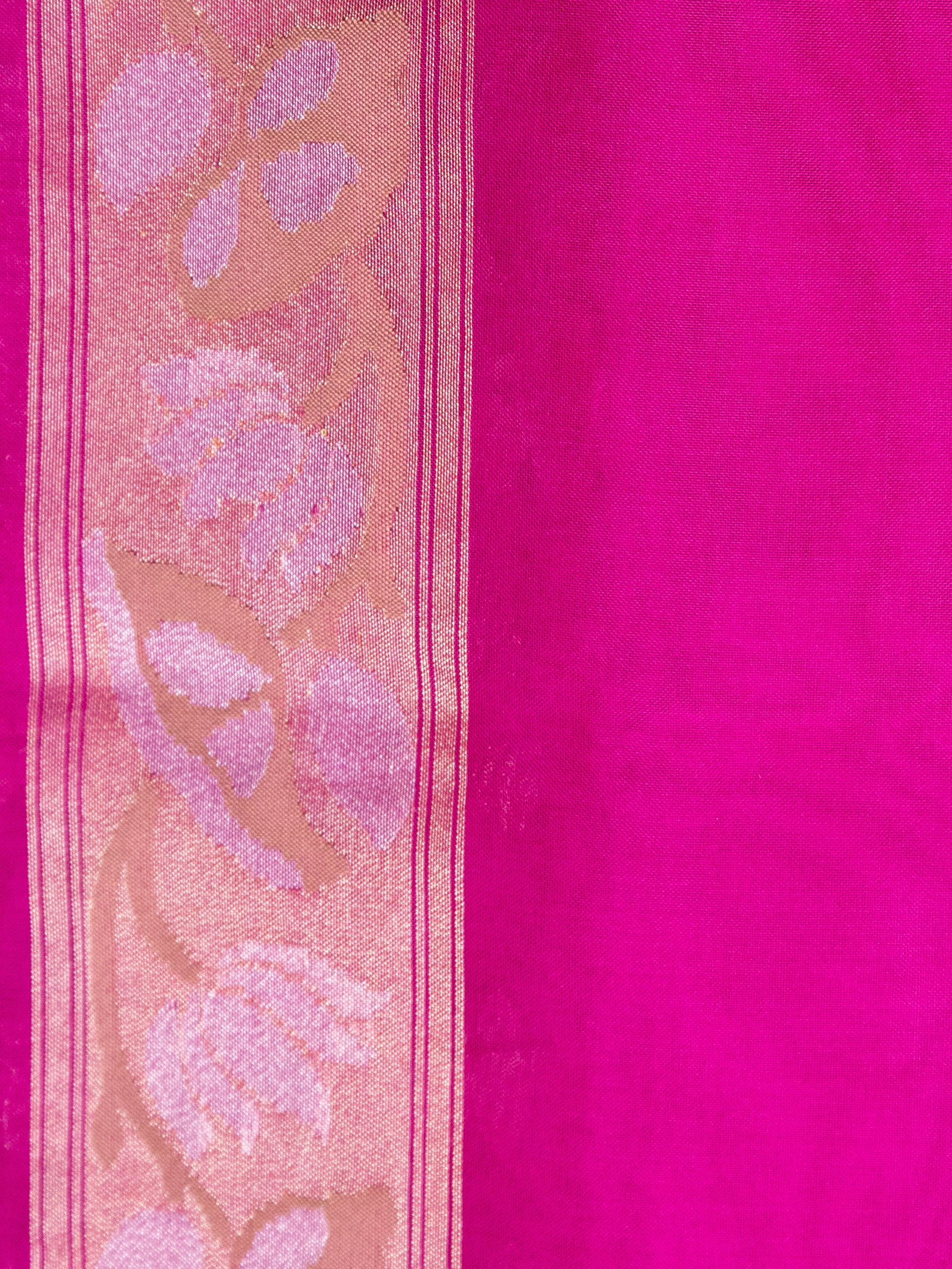 Pink Banarasi Real Zari Kora Saree - Image 5