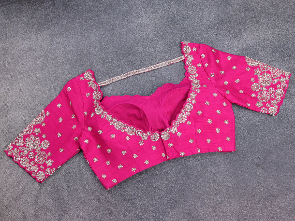 Pink Banarasi Silk Saree With Embroidered Readymade Blouse - Image 5