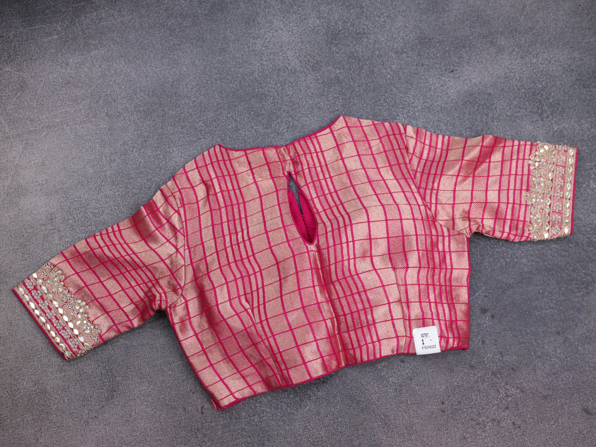 Pink Banarasi Silk Saree With Embroidered Readymade Blouse - Image 5
