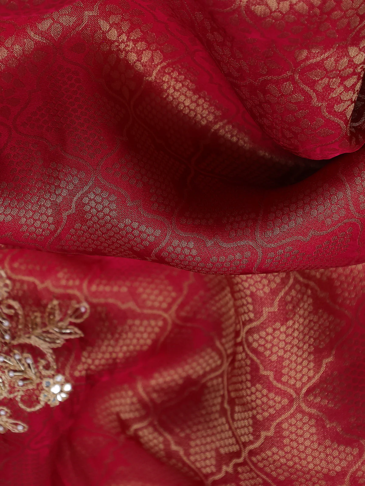 Pink Banarasi Silk Saree With Embroidery Readymade Blouse - Image 4