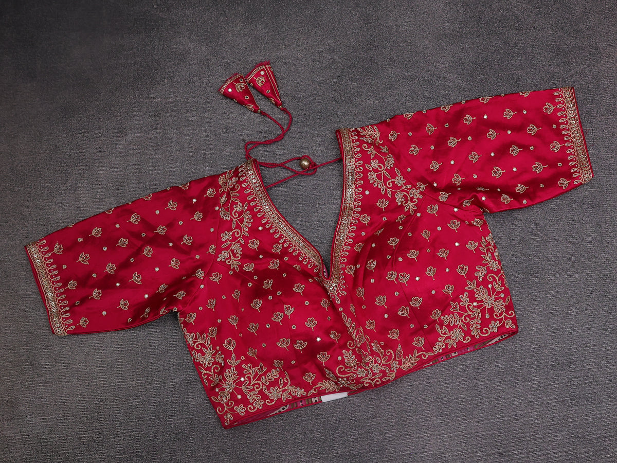 Pink Banarasi Silk Saree With Embroidery Readymade Blouse - Image 5