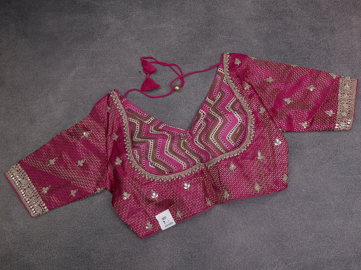 Pink Chiniya Silk Saree With Embroidery Readymade Blouse - Image 6