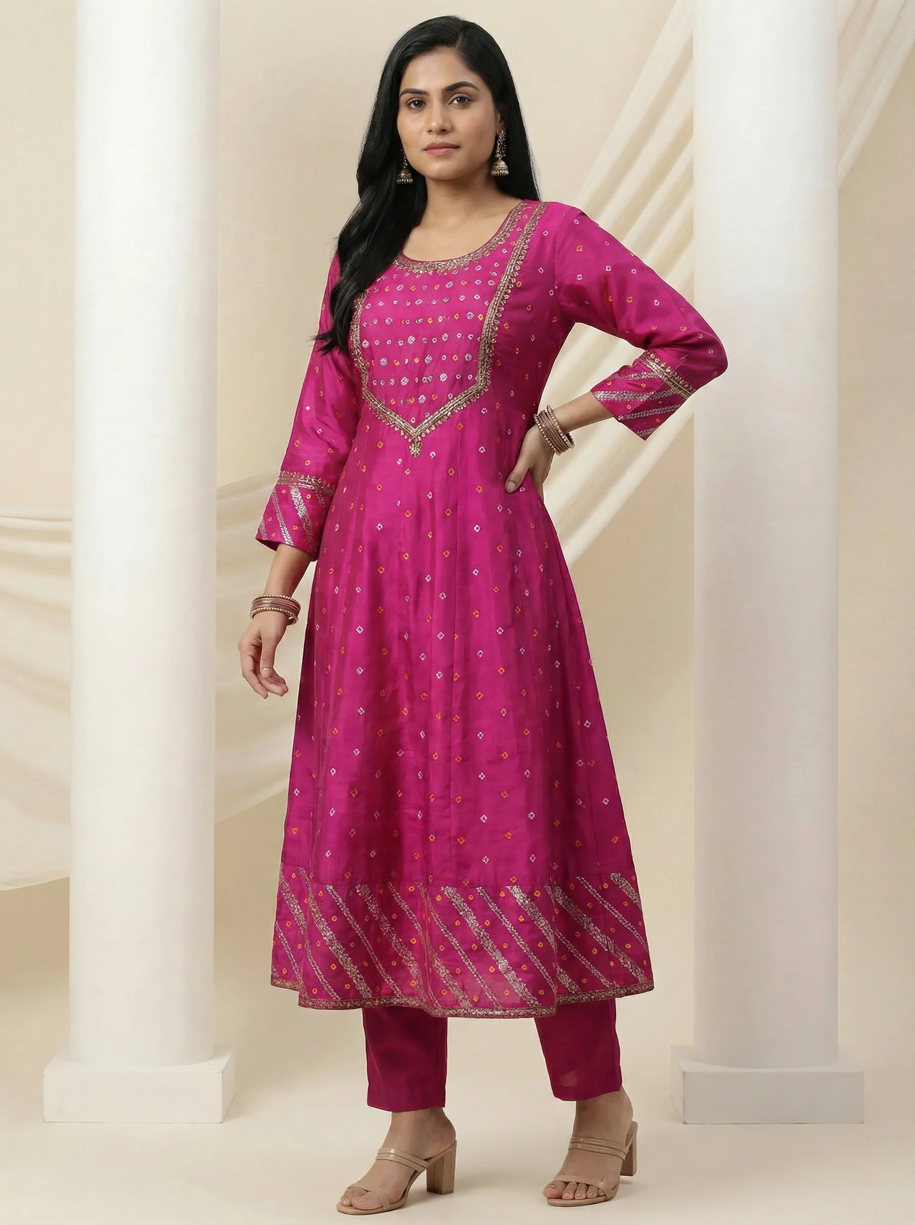 Pink Embellished Silk Anarkali Suit With Pant And Dupatta - Image 3