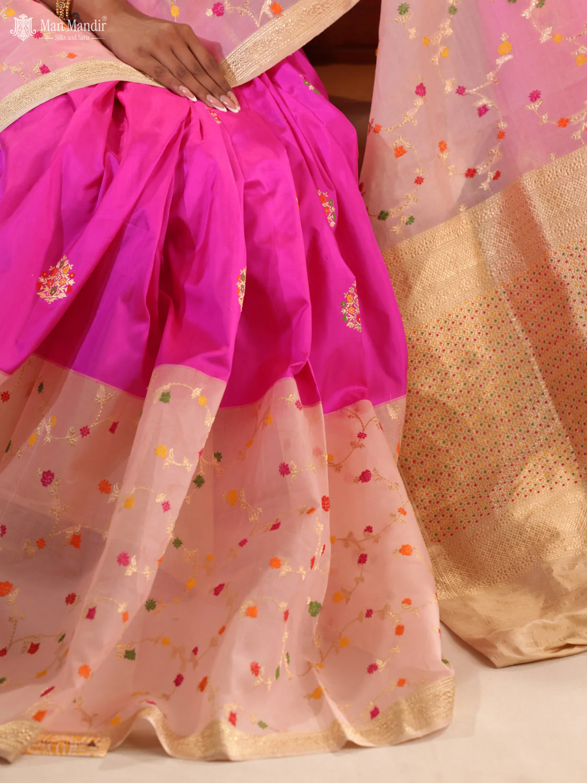 Pink - Mild Peach Banarasi Kadwa Silk Saree - Image 2