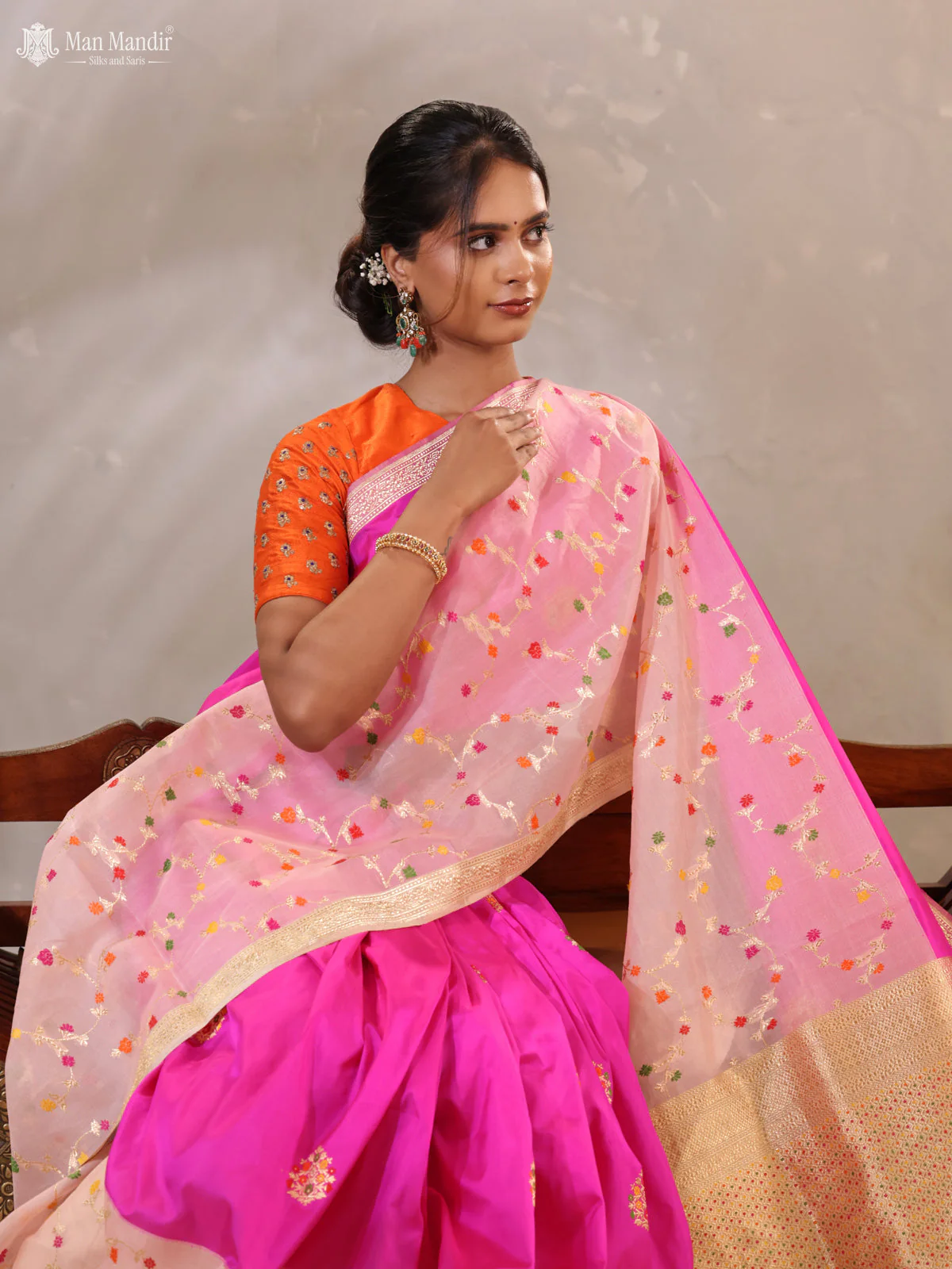 Pink - Mild Peach Banarasi Kadwa Silk Saree - Image 4
