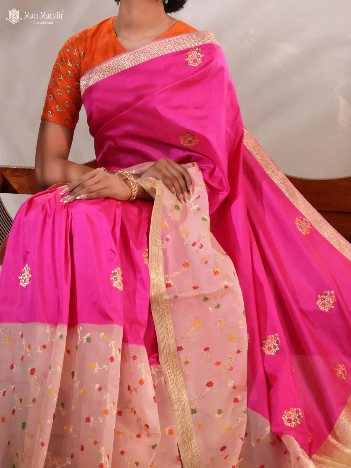 Pink - Mild Peach Banarasi Kadwa Silk Saree - Image 5